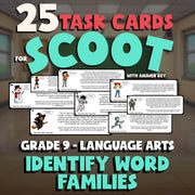 Identify Word Families SCOOT TASK CARDS ELA Game - No Prep Grade 9 Review
