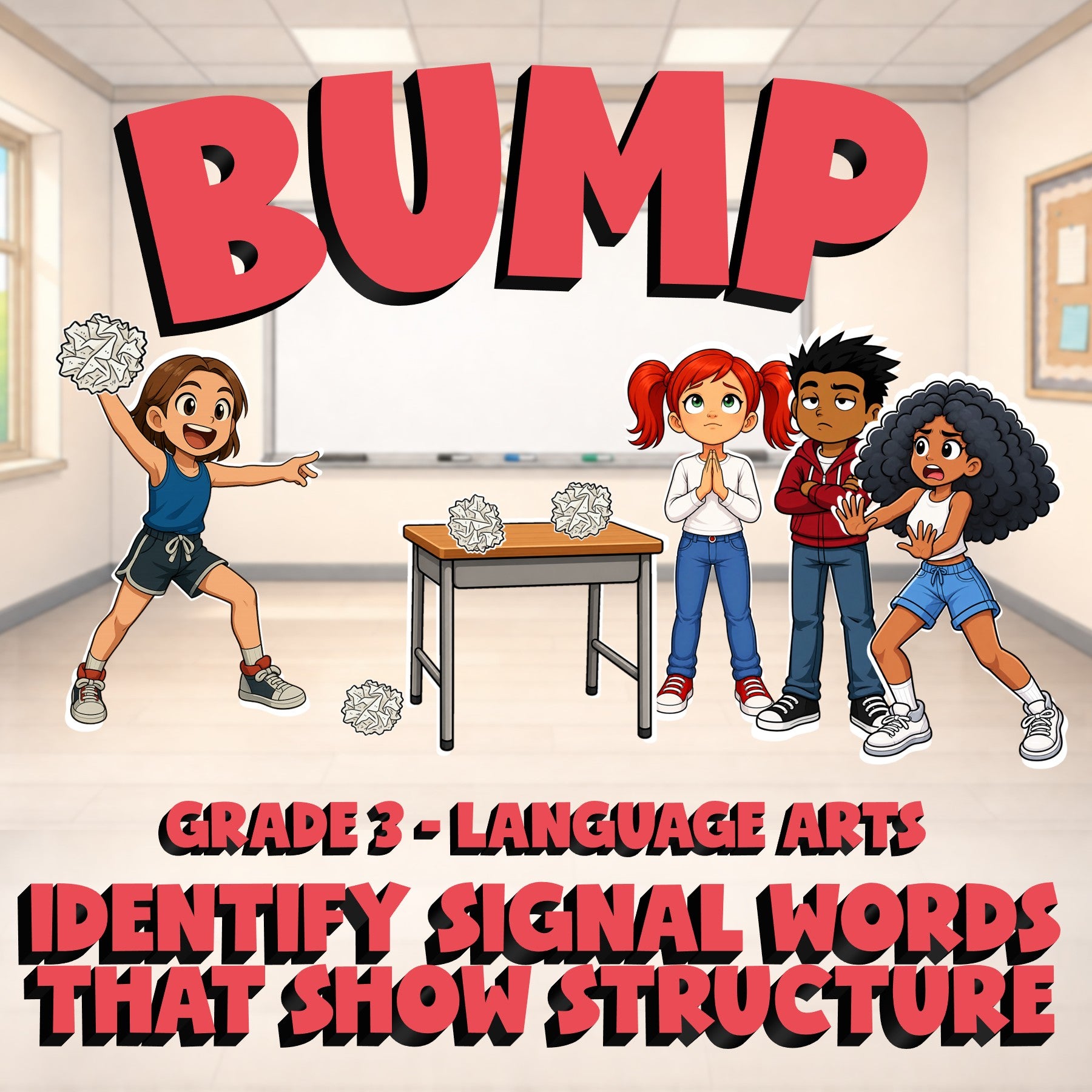 Identify Signal Words That Show Structure BUMP ELA Game - No Prep Grade 3 Review