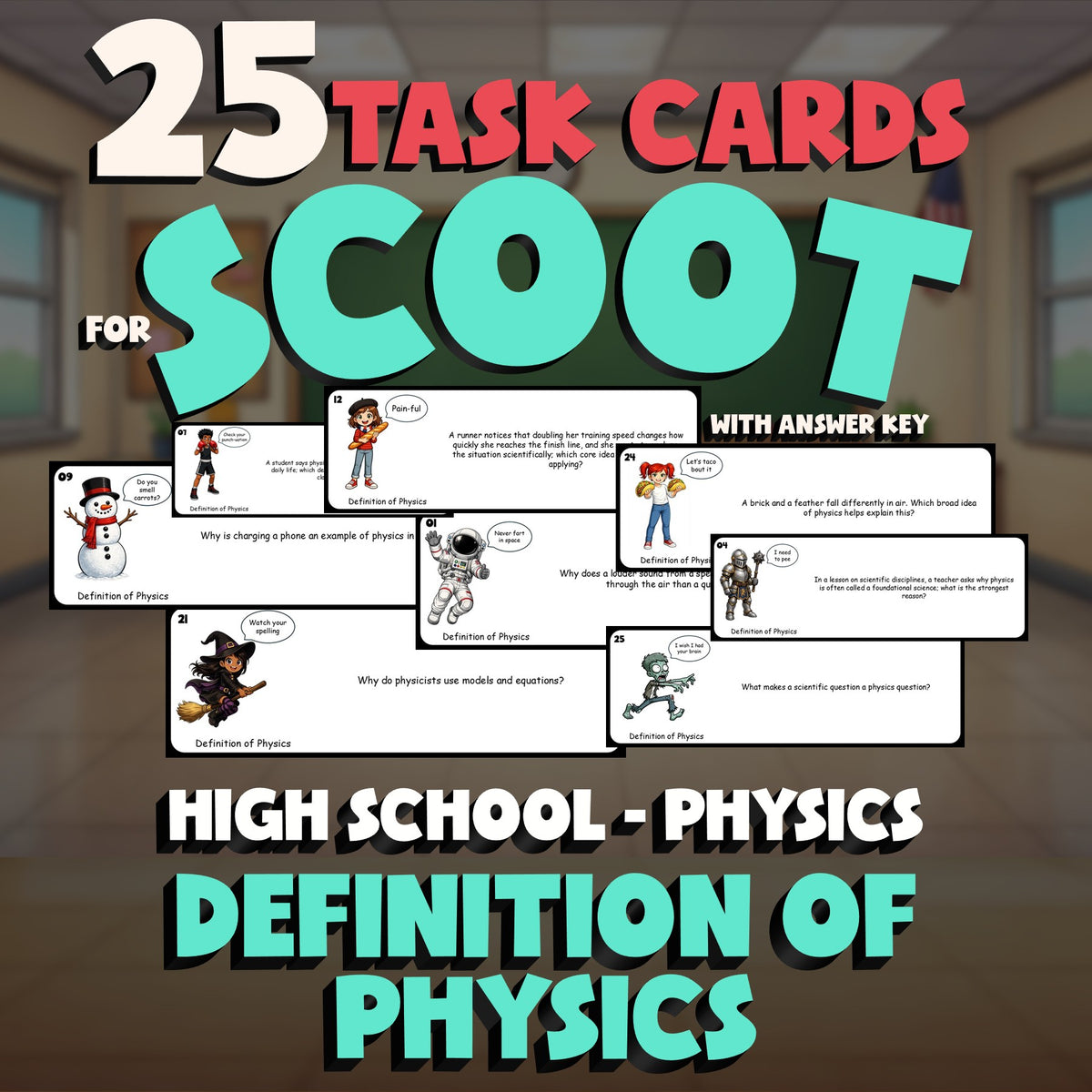 Definition of Physics SCOOT TASK CARDS Science Game - No Prep Physics Review