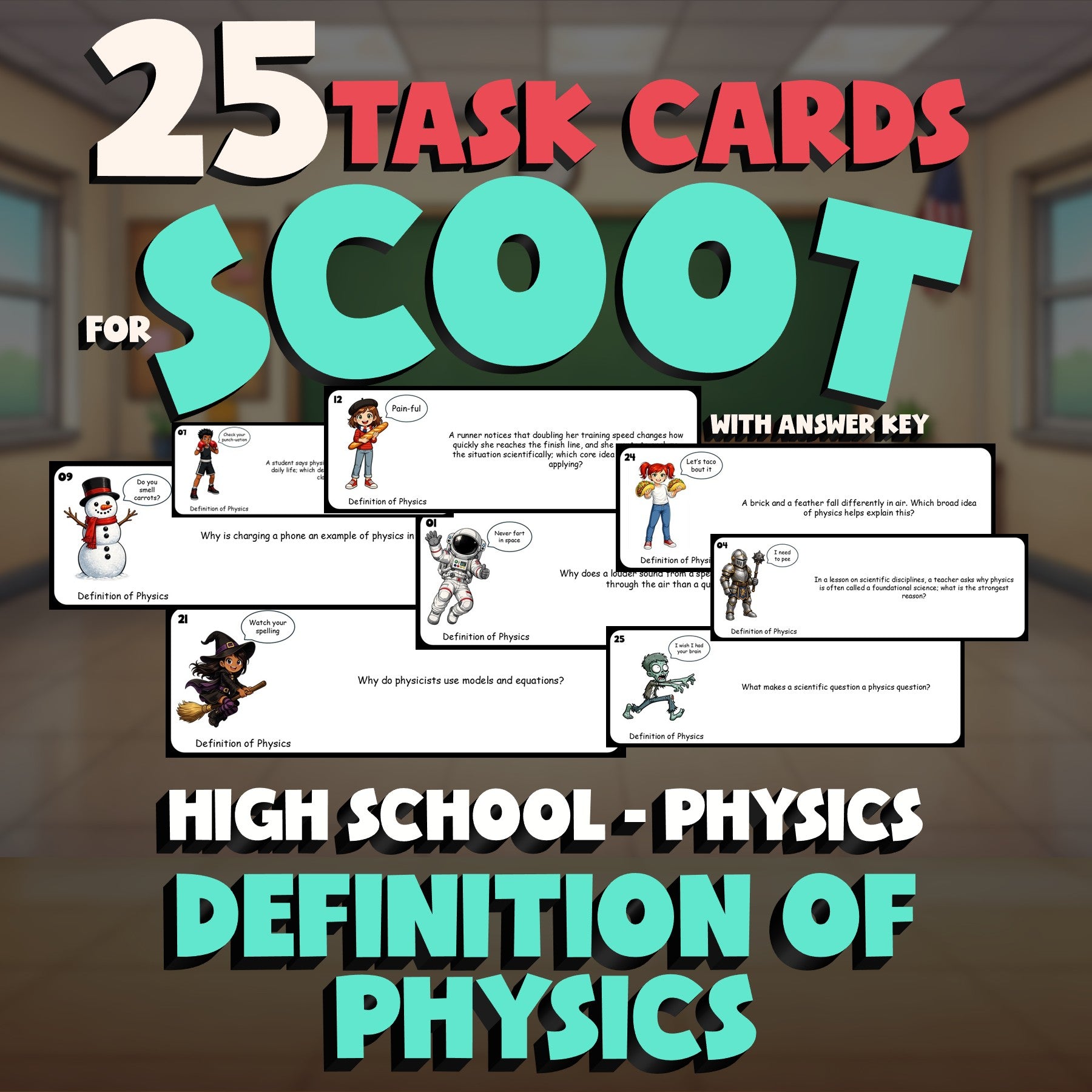 Definition of Physics SCOOT TASK CARDS Science Game - No Prep Physics Review