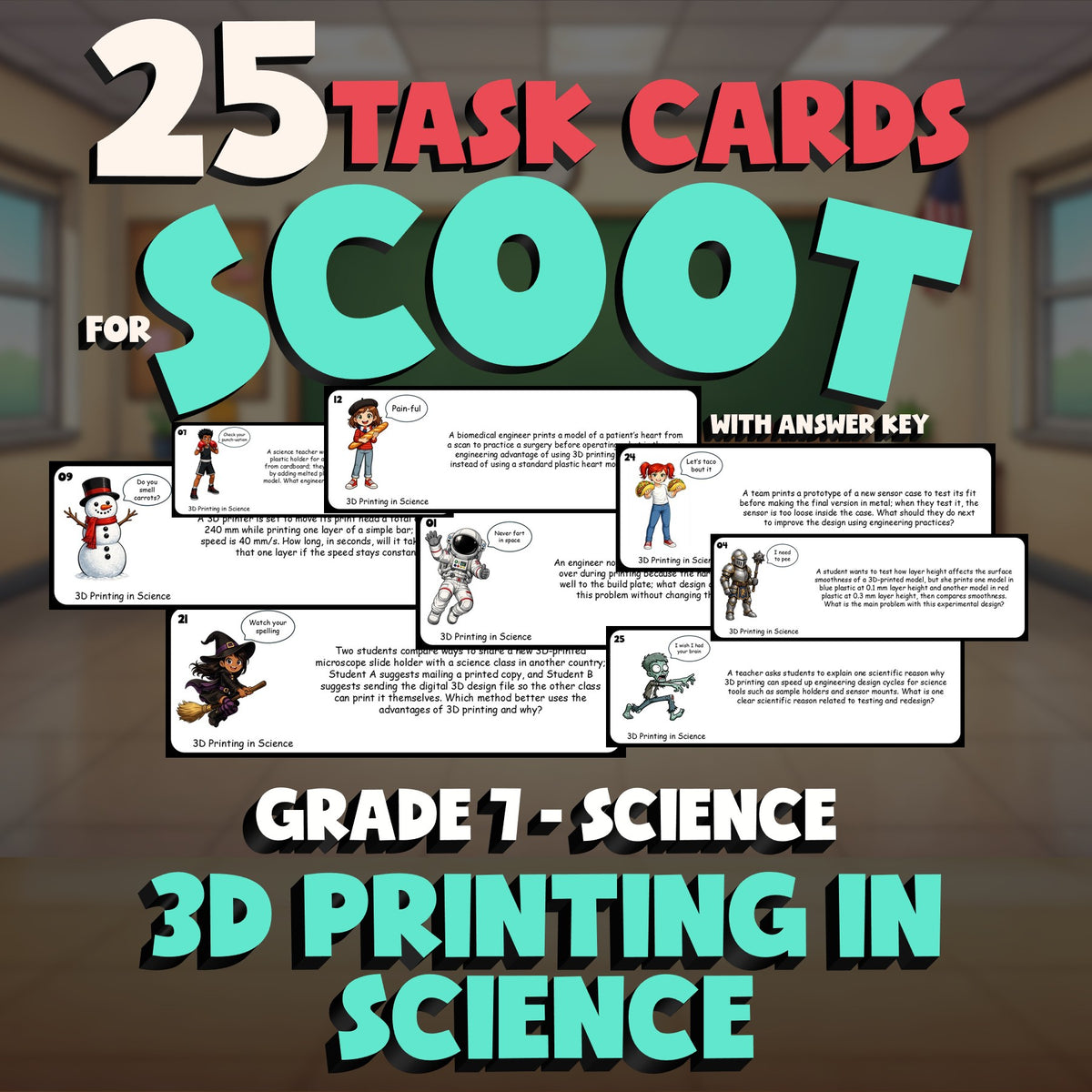 3D Printing in Science SCOOT TASK CARDS Science Game - No Prep Grade 7 Review