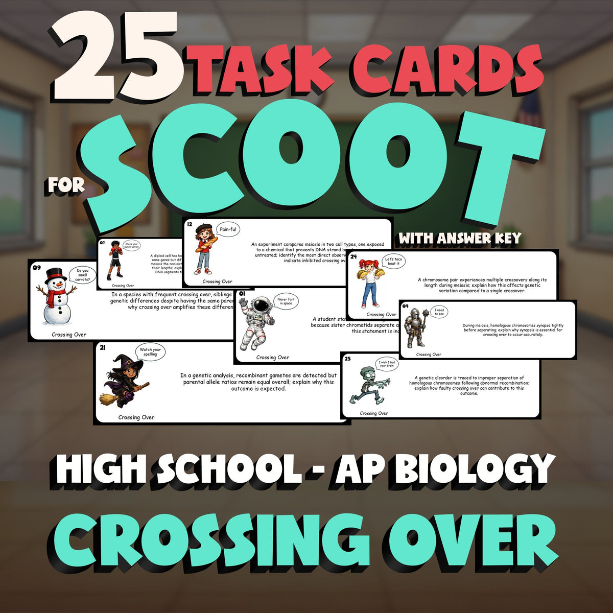 Crossing Over SCOOT TASK CARDS Science Game - No Prep AP Biology Review Activity