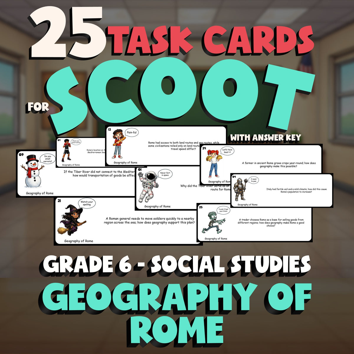 Geography of Rome SCOOT TASK CARDS Socials Game - No Prep Grade 6 Review