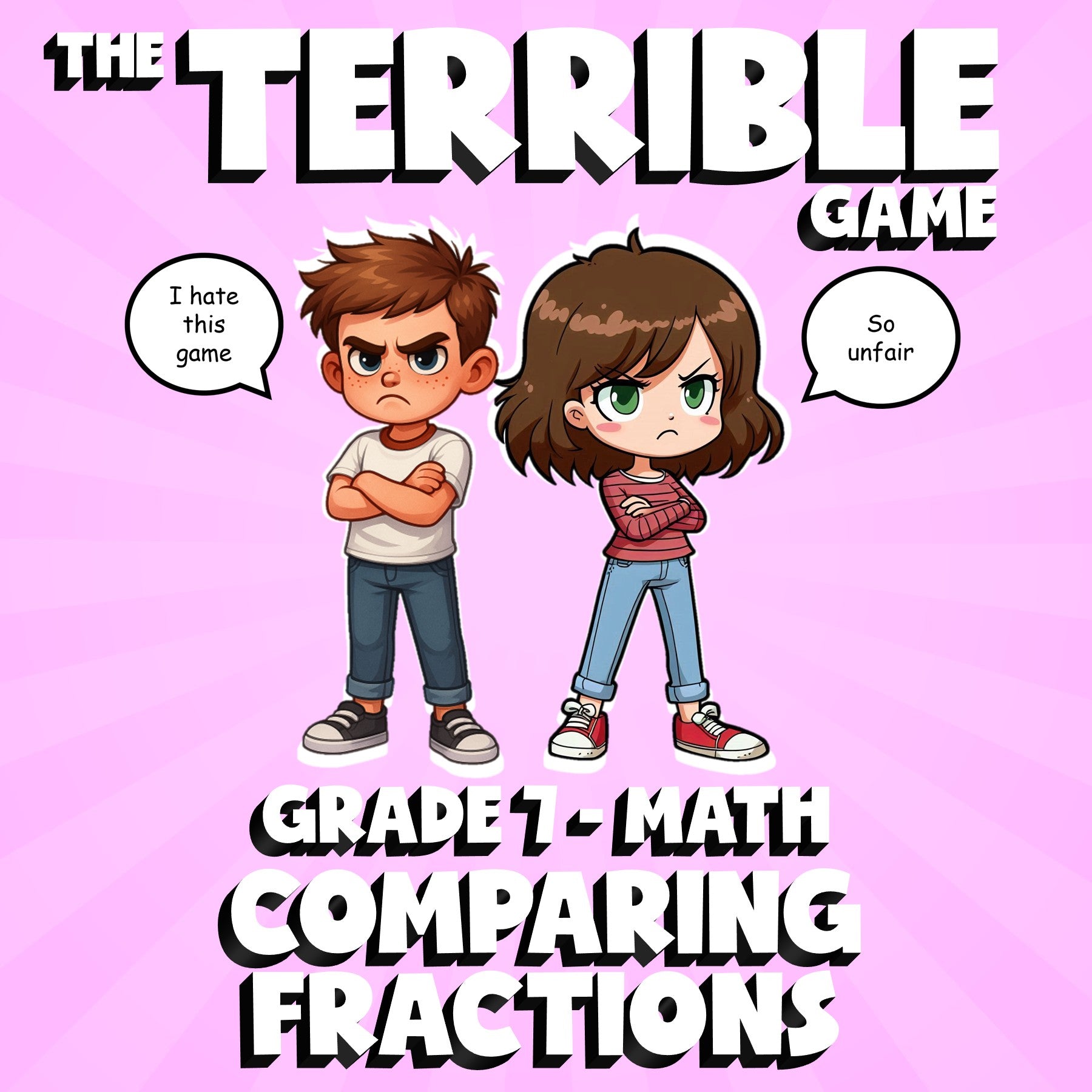 Comparing Fractions THE TERRIBLE GAME - No Prep Grade 7 Math Review Activity