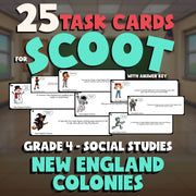 New England Colonies SCOOT TASK CARDS Socials Game - No Prep Grade 4 Review