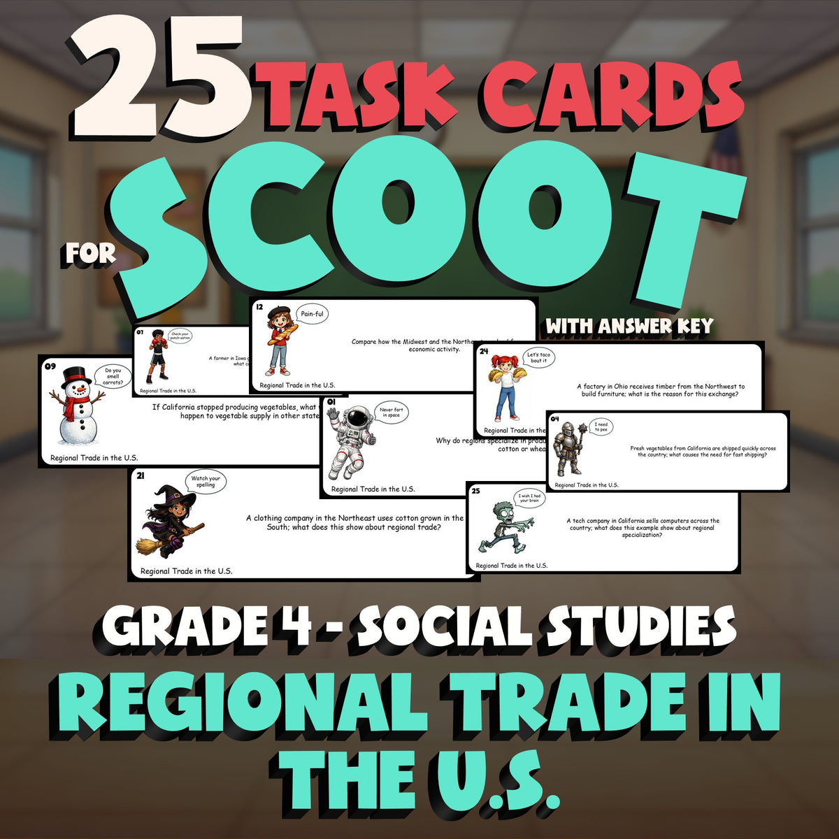 Regional Trade in the U.S. SCOOT TASK CARDS Socials Game - No Prep Grade 4