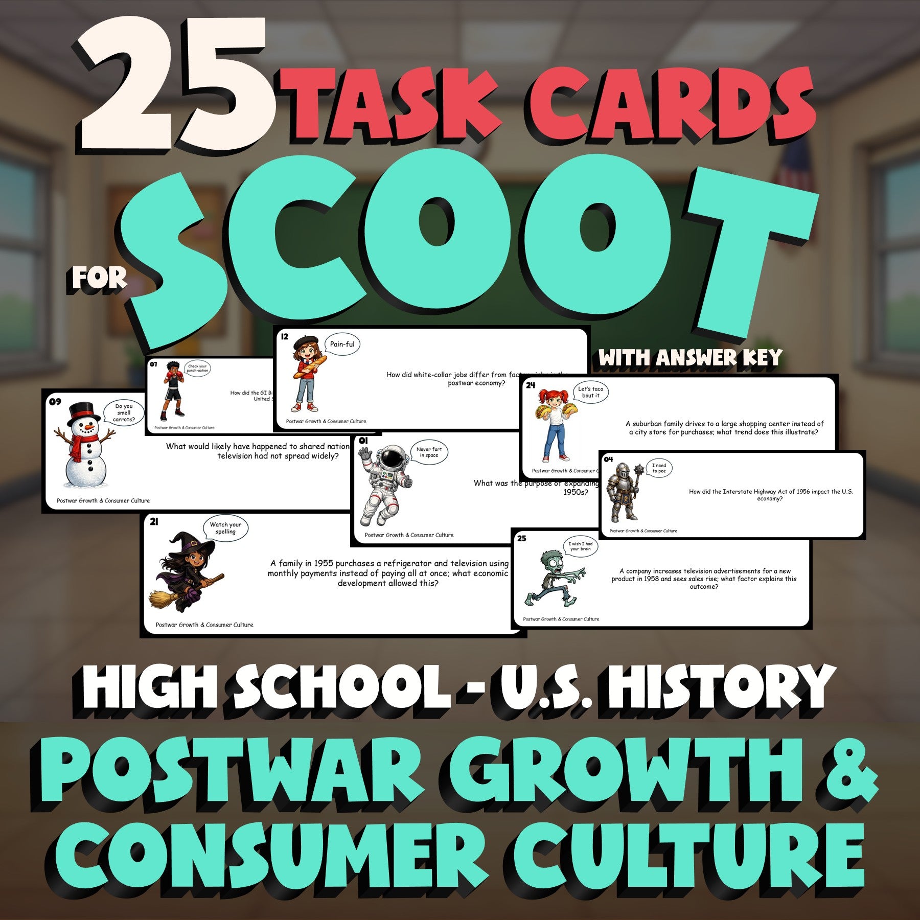 Postwar Growth & Consumer Culture SCOOT TASK CARDS U.S. History Game - No Prep