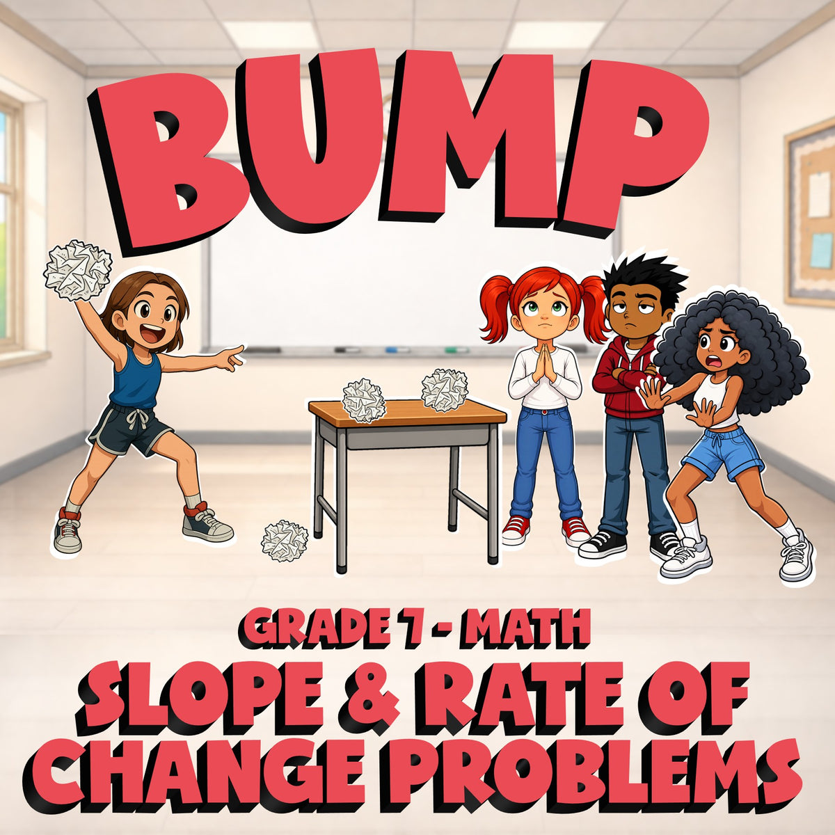 Slope & Rate of Change Problems BUMP Math Game - No Prep Grade 7 Review Activity