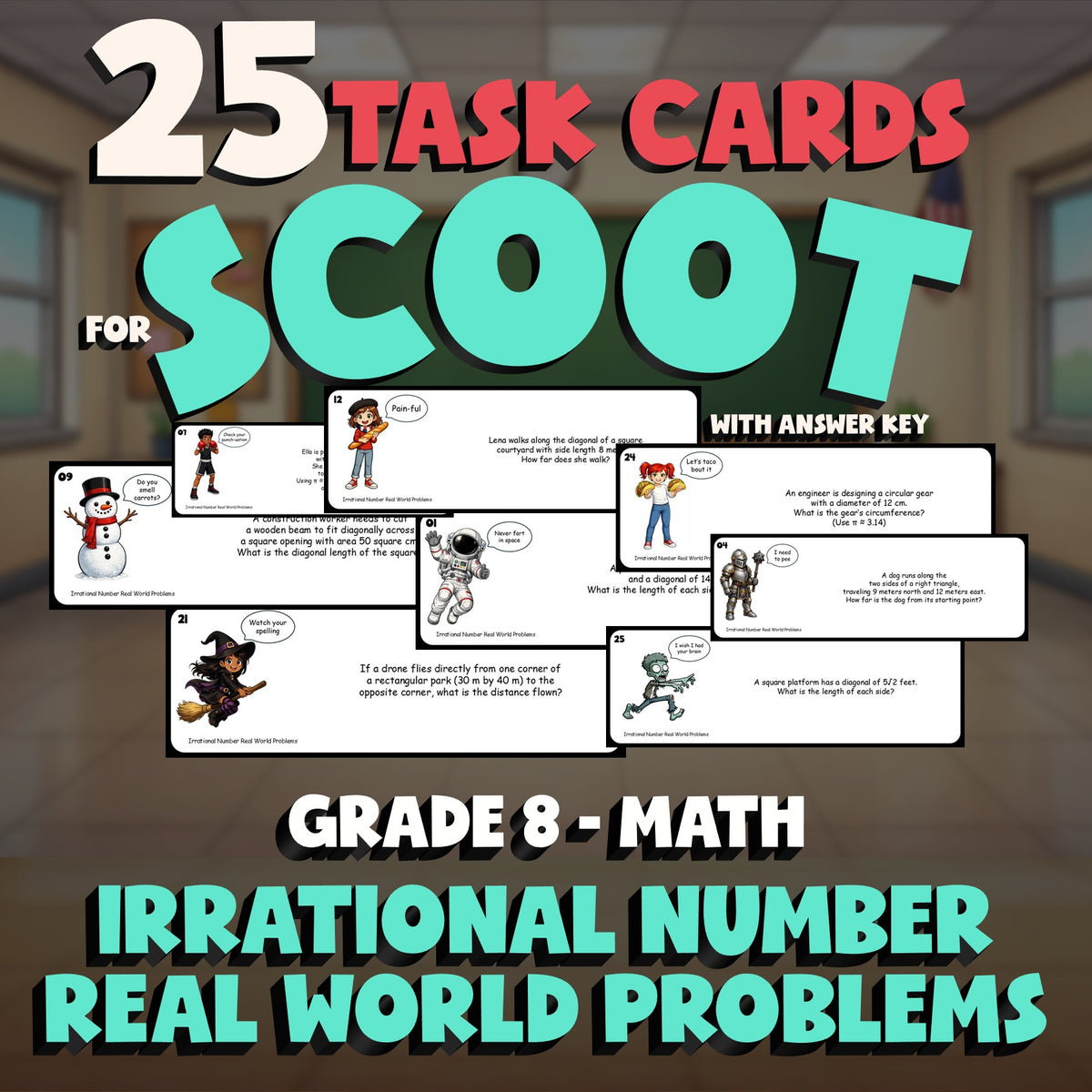 Irrational Number Real World Problems SCOOT TASK CARDS Math Game - Grade 8