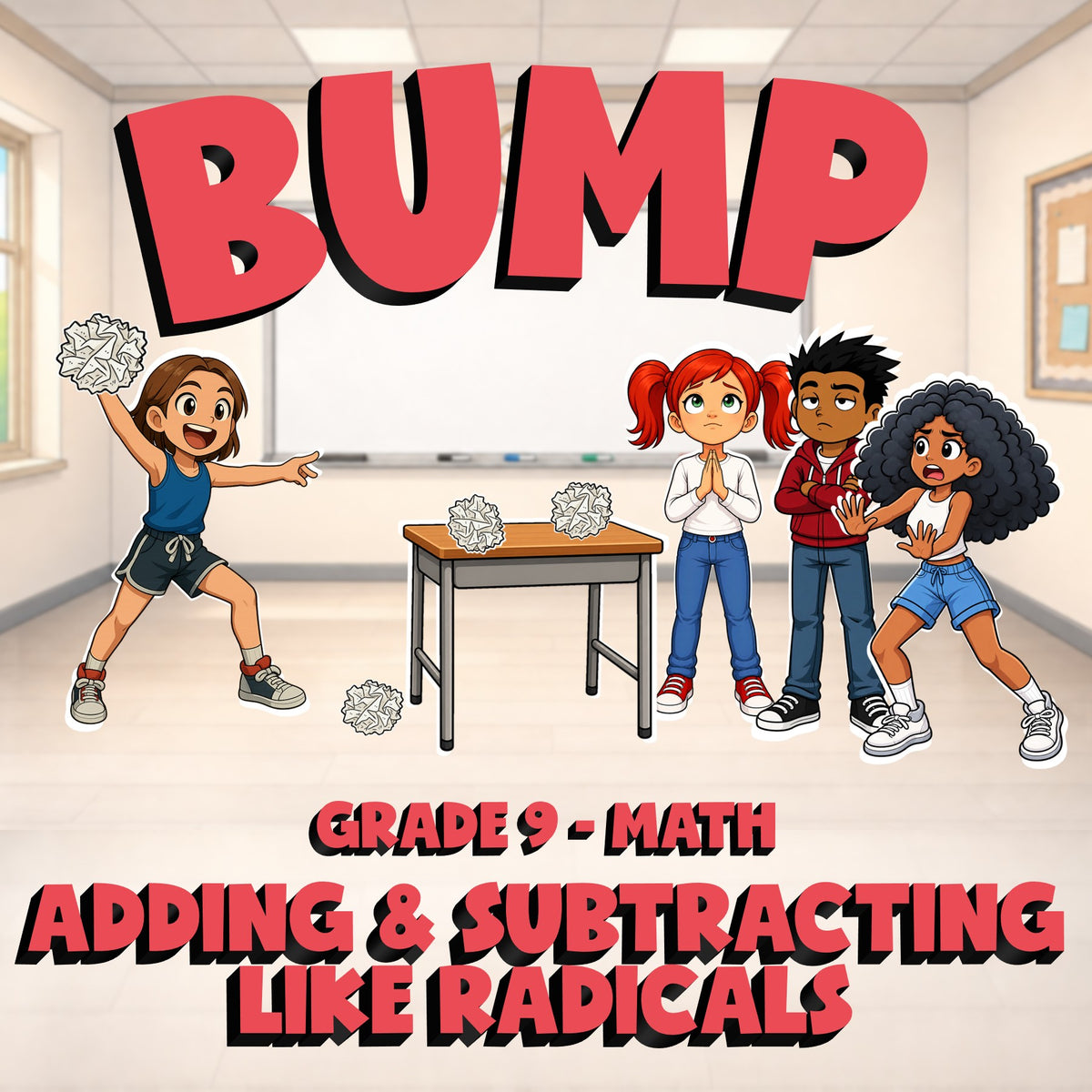 Adding & Subtracting Like Radicals BUMP Math Game - No Prep Grade 9 Review