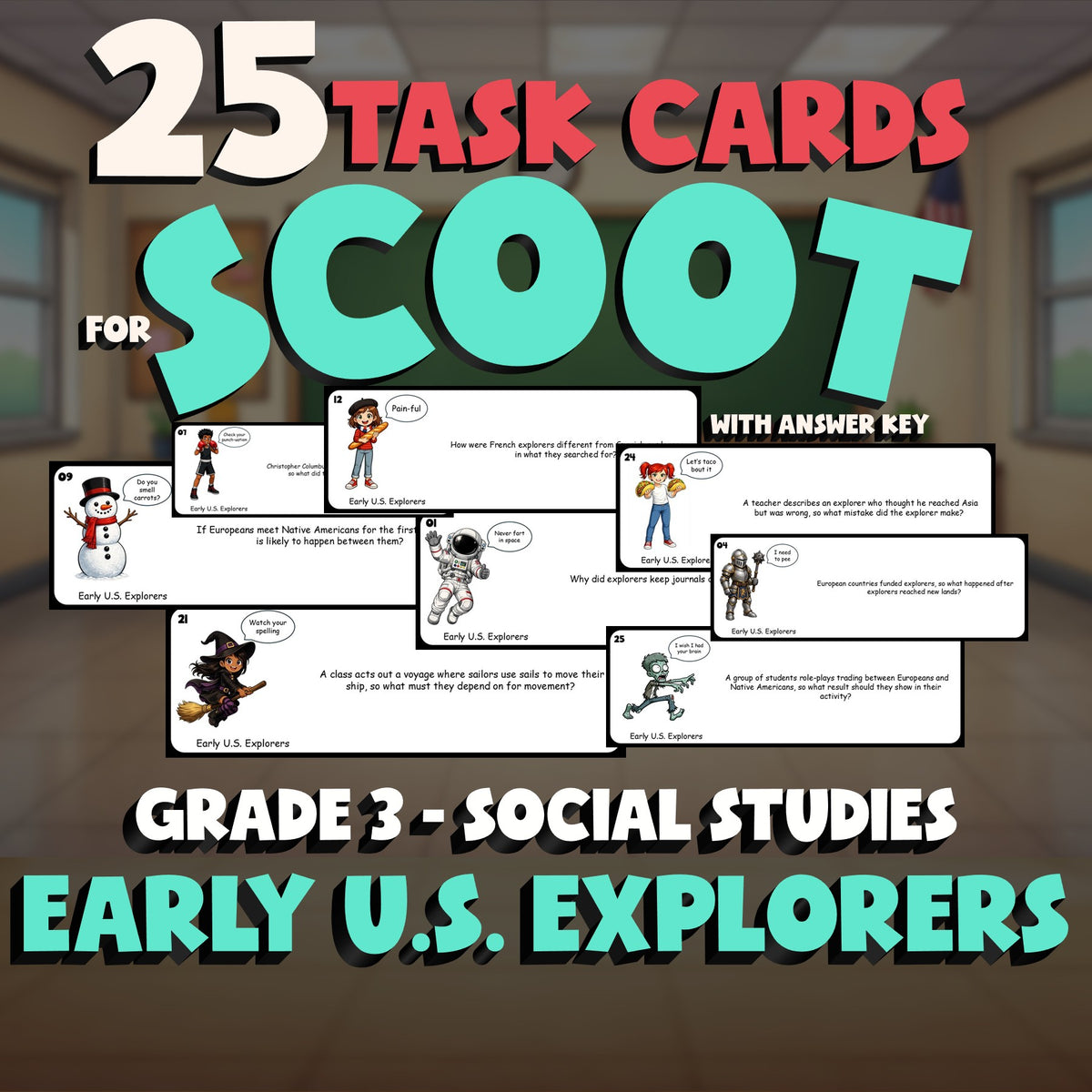 Early U.S. Explorers SCOOT TASK CARDS Socials Game - No Prep Grade 3 Review