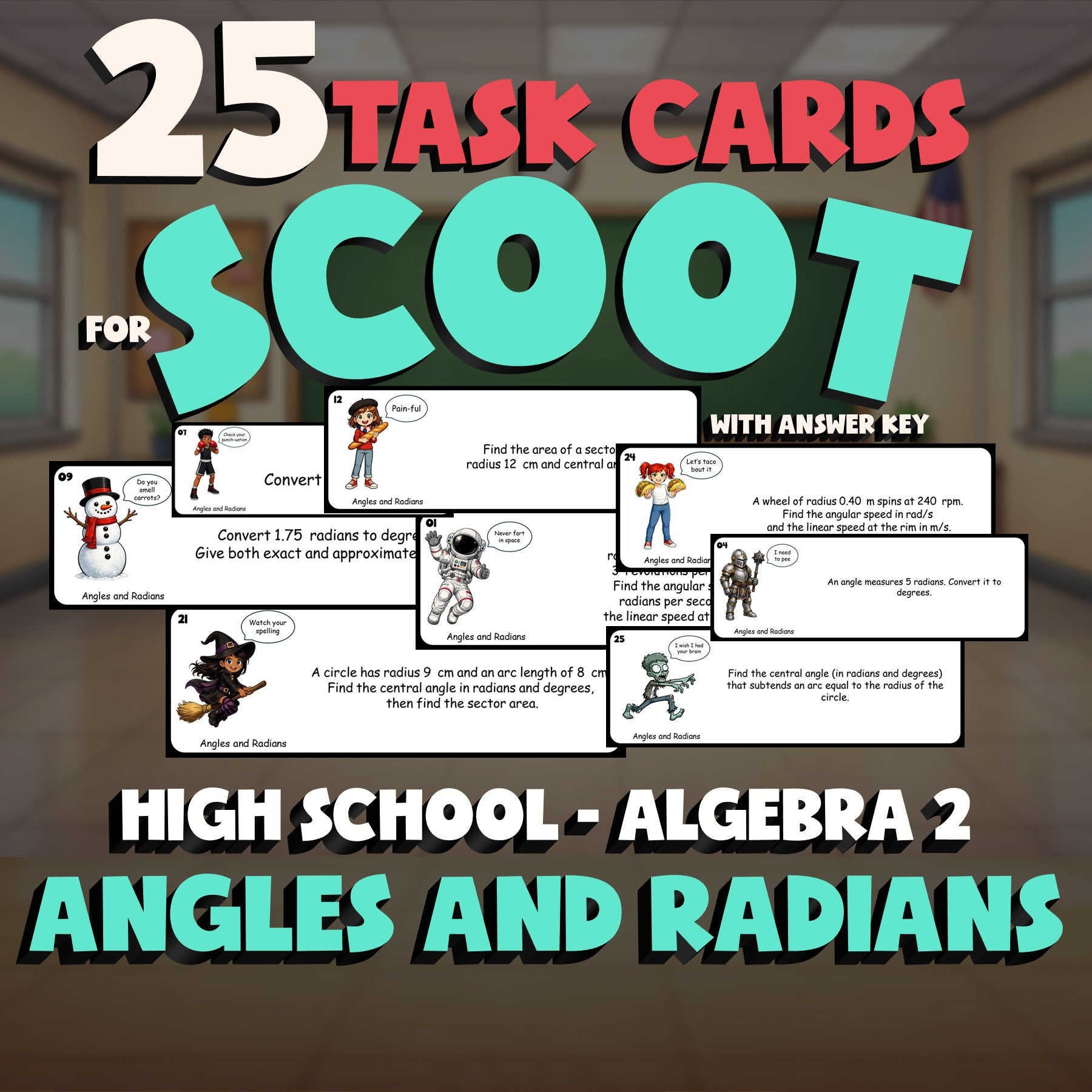 Angles and Radians SCOOT TASK CARDS Math Game - No Prep Algebra 2 Review