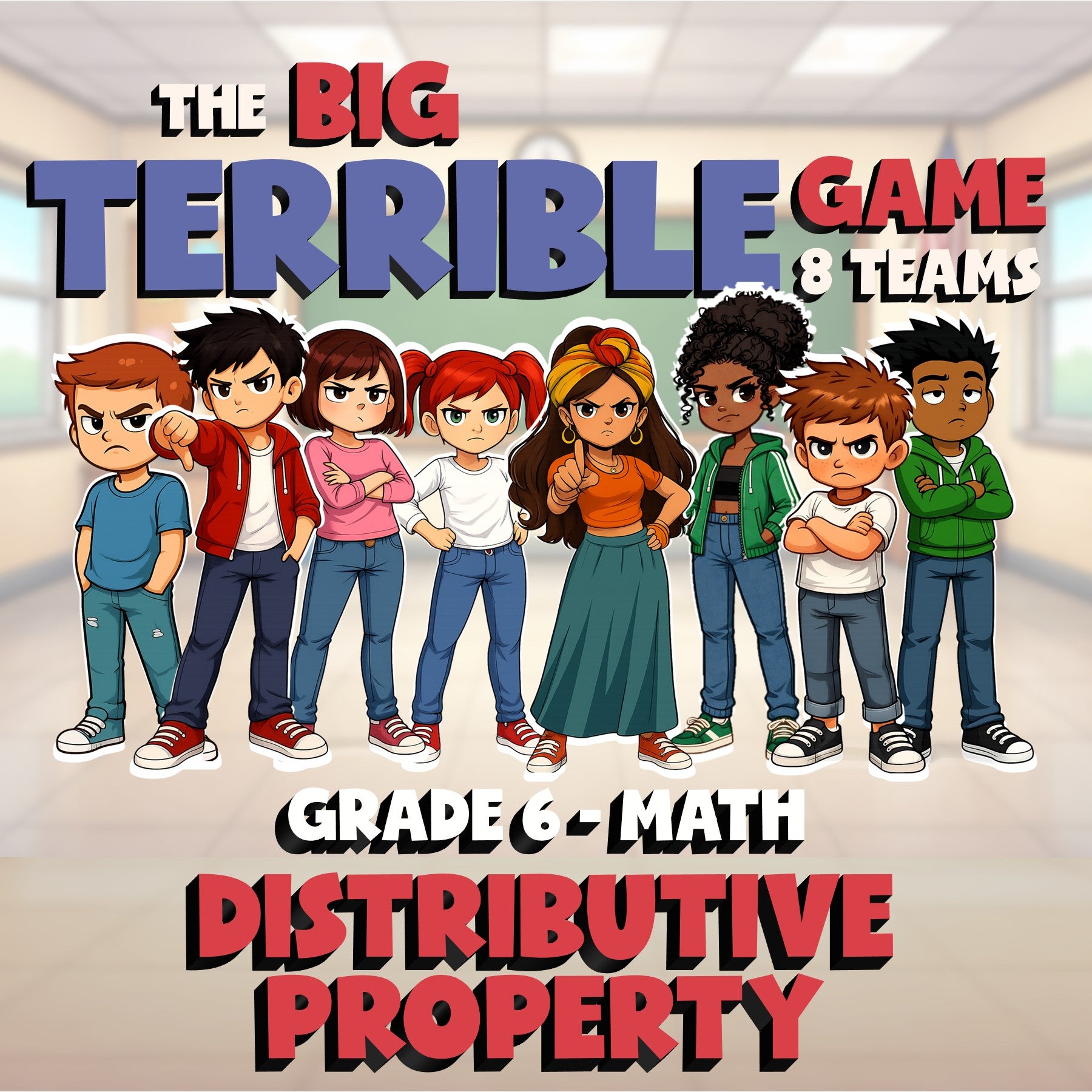 Distributive Property BIG TERRIBLE GAME - No Prep Grade 6 Math Review Activity