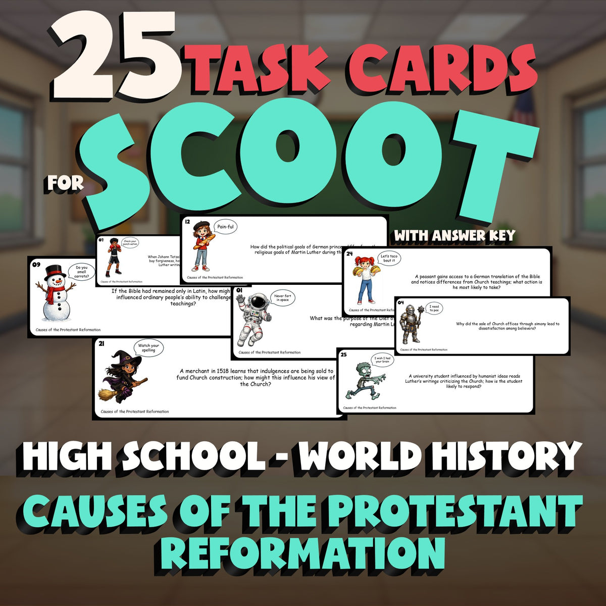 Causes of the Protestant Reformation SCOOT TASK CARDS Game - World History