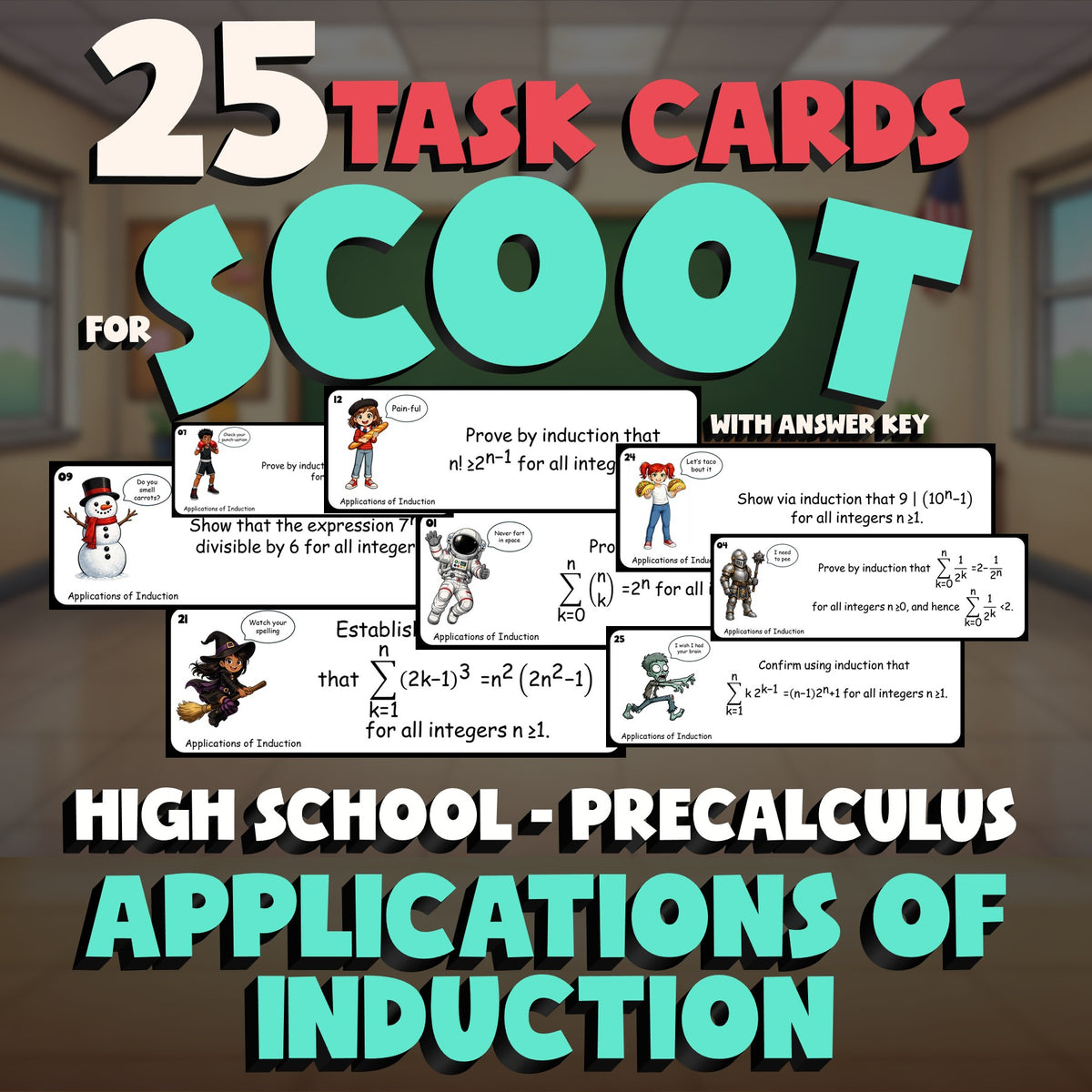 Applications of Induction SCOOT TASK CARDS Math Game - No Prep PreCalculus