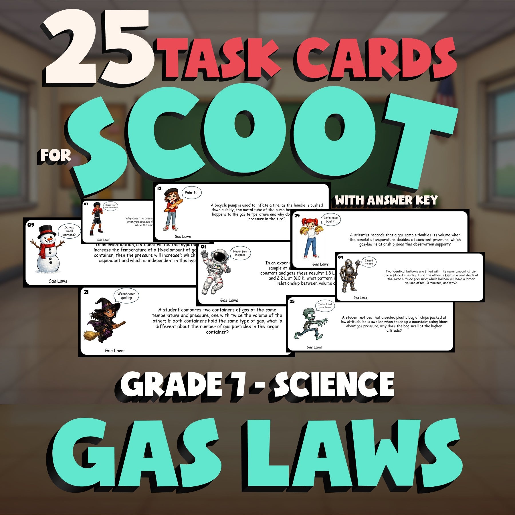 Gas Laws SCOOT TASK CARDS Science Game - No Prep Grade 7 Review Activity