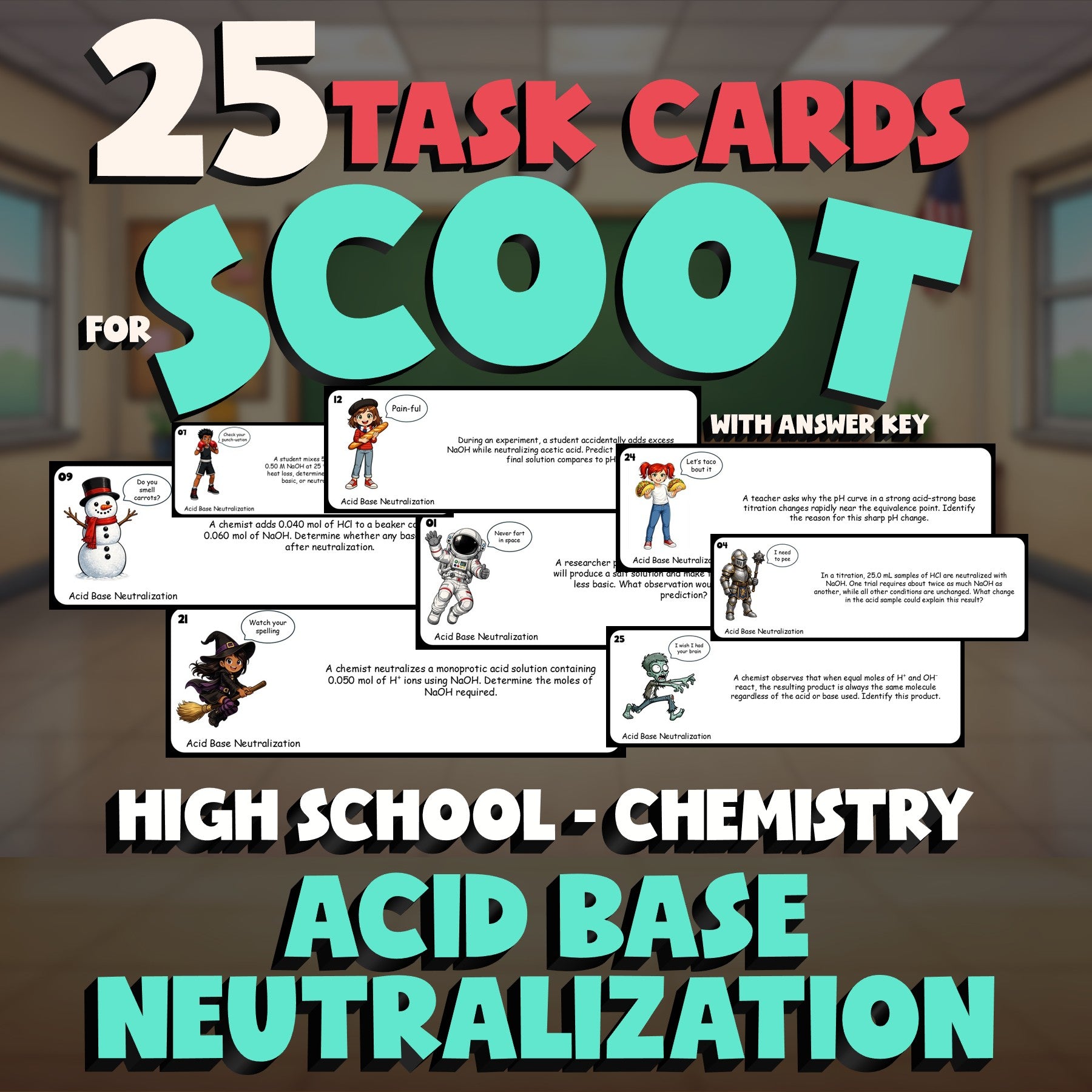 Acid Base Neutralization SCOOT TASK CARDS Science Game - No Prep Chemistry