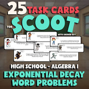 Exponential Decay Word Problems SCOOT TASK CARDS Math Game - No Prep Algebra 1