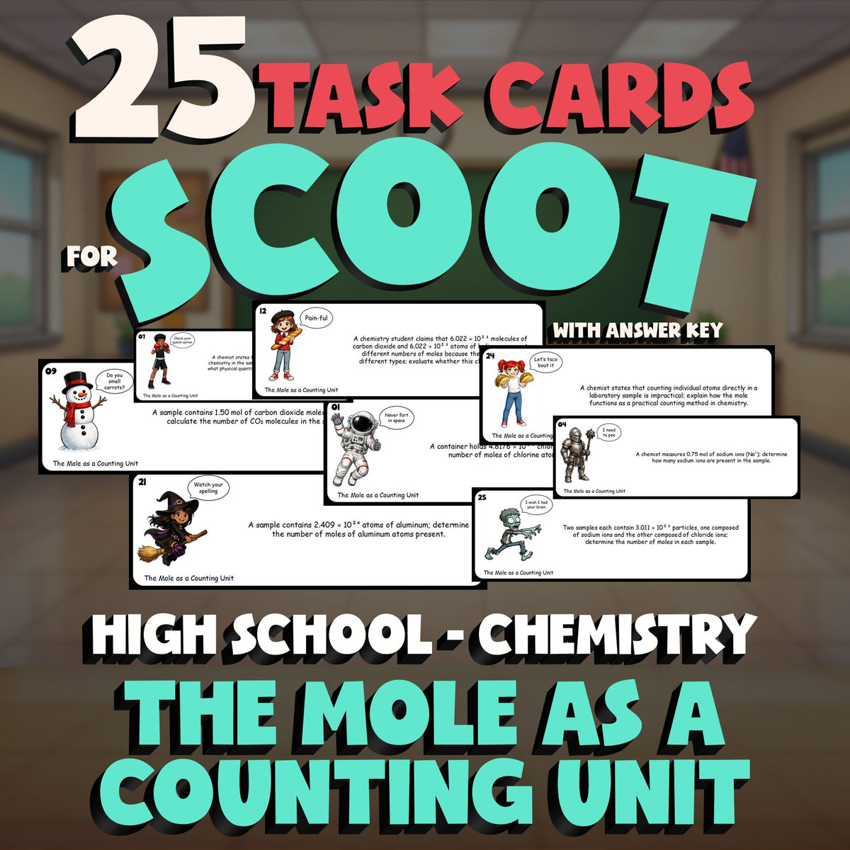 The Mole as a Counting Unit SCOOT TASK CARDS Science Game - No Prep Chemistry