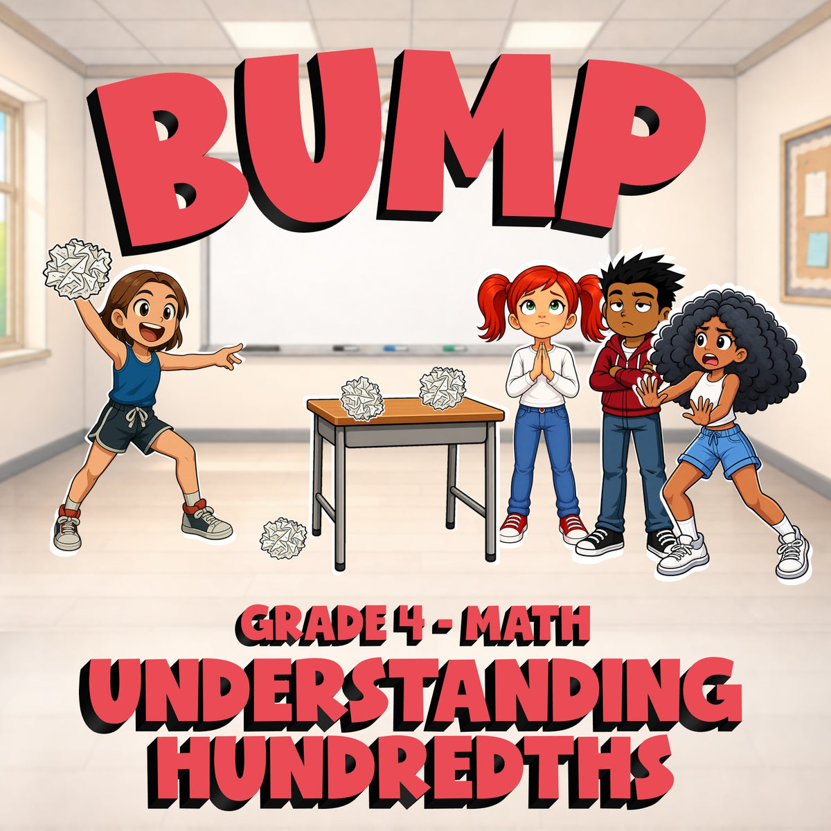 Understanding Hundredths BUMP Math Game - No Prep Grade 4 Review Activity