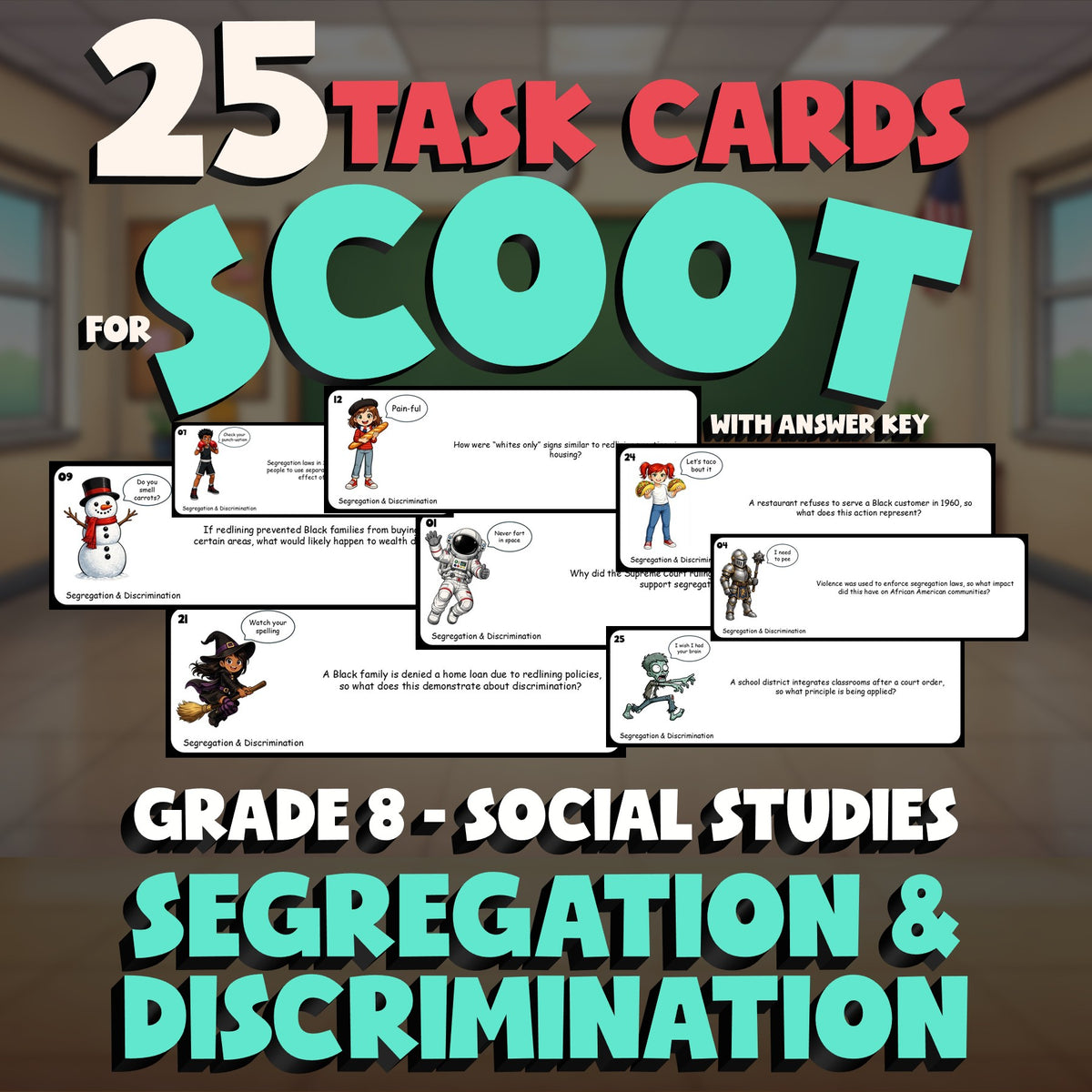 Segregation & Discrimination SCOOT TASK CARDS Socials Game - No Prep Grade 8