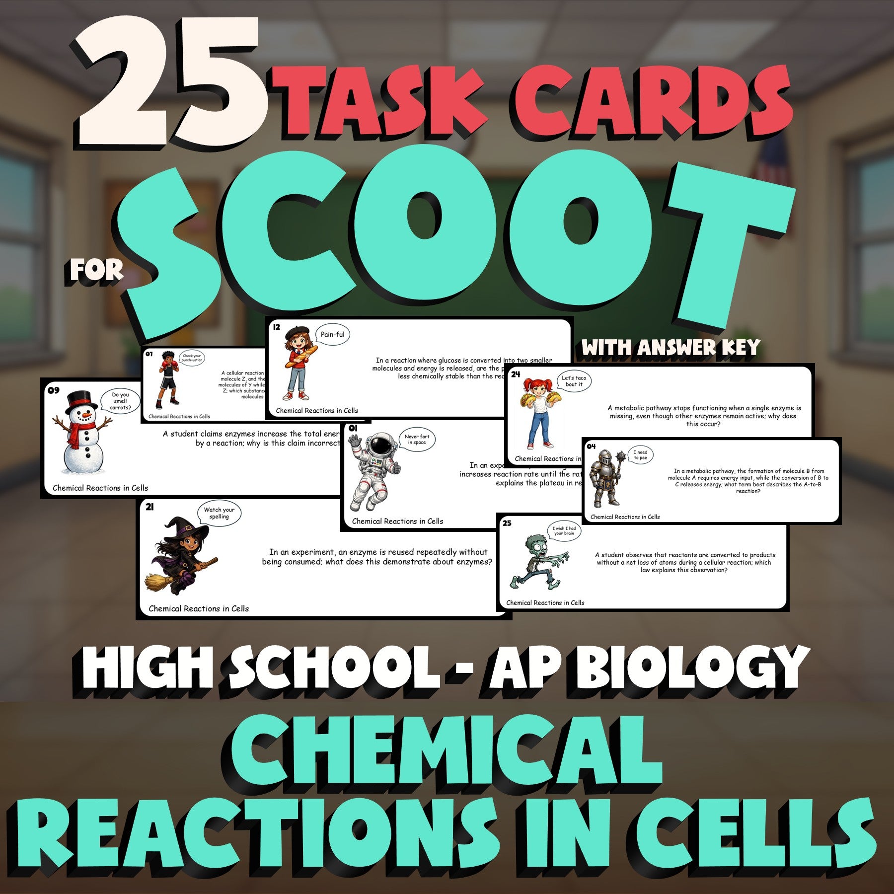 Chemical Reactions in Cells SCOOT TASK CARDS Science Game - No Prep AP Biology