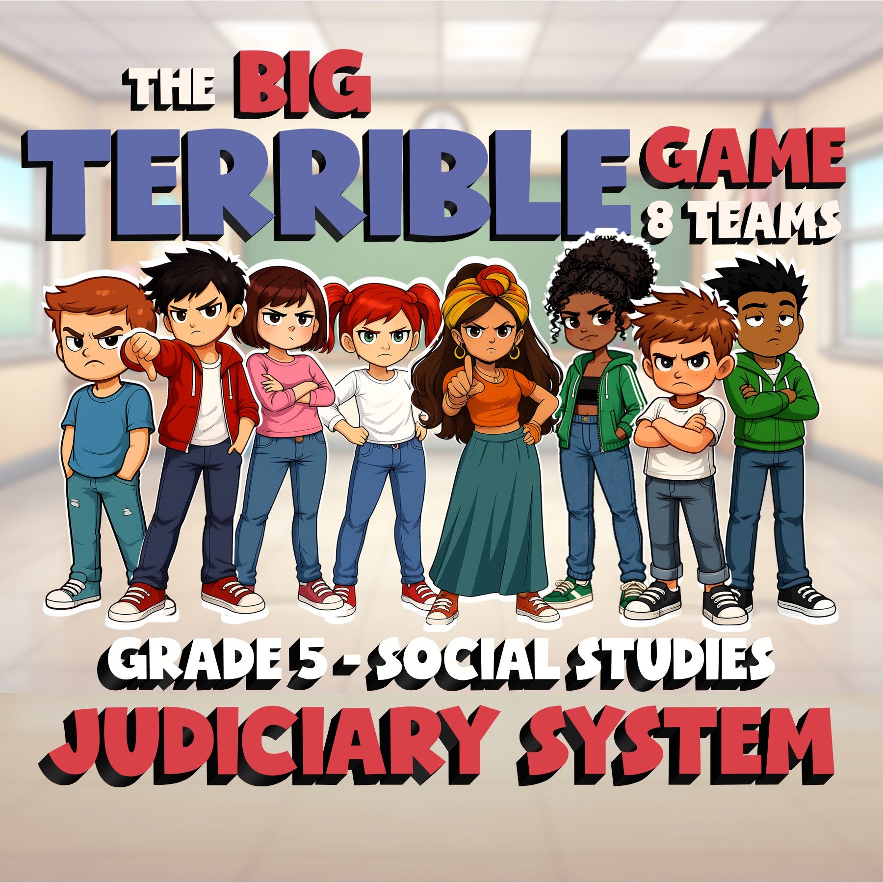 Judiciary System BIG TERRIBLE GAME - No Prep Grade 5 Socials Review Activity