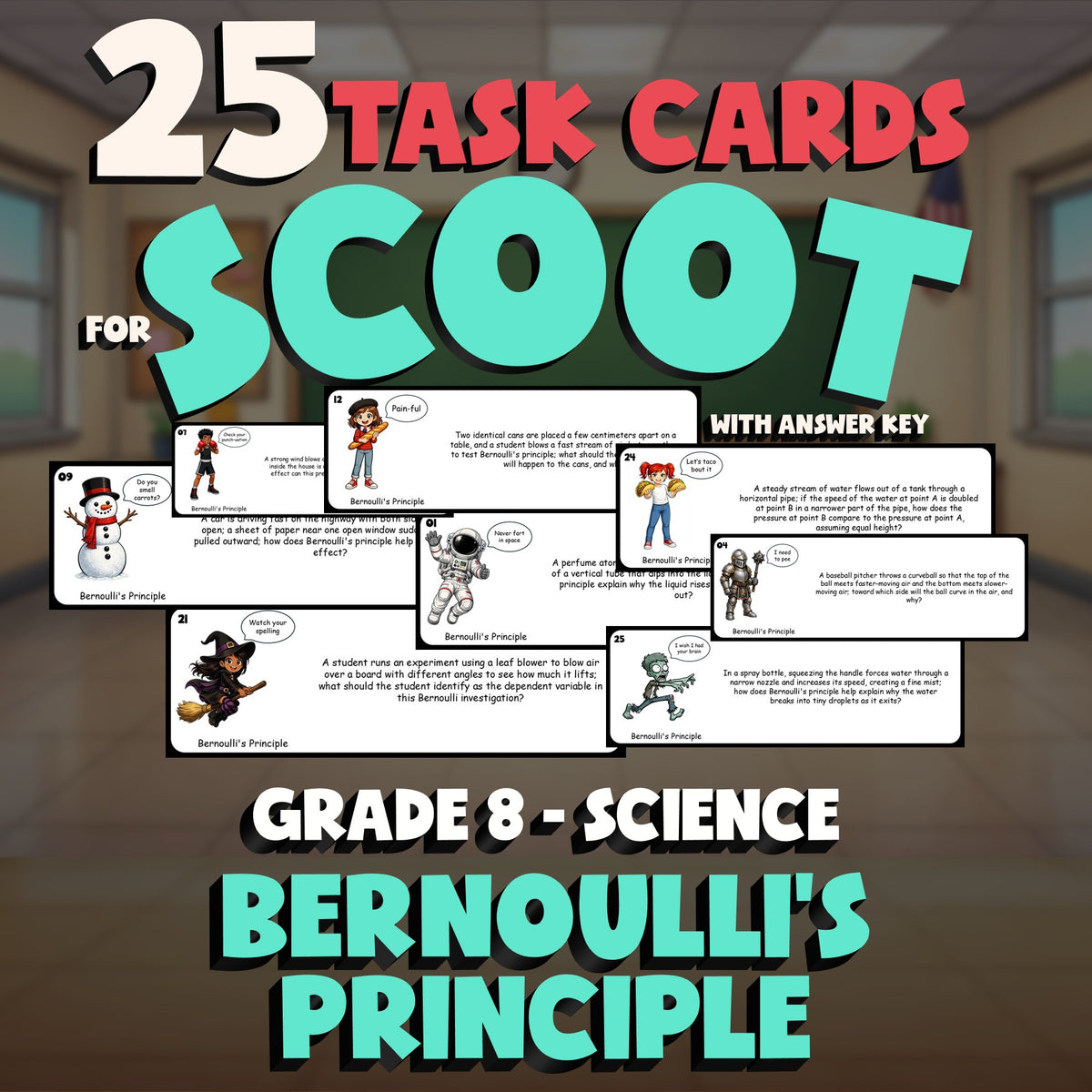 Bernoulli's Principle SCOOT TASK CARDS Science Game - No Prep Grade 8 Review