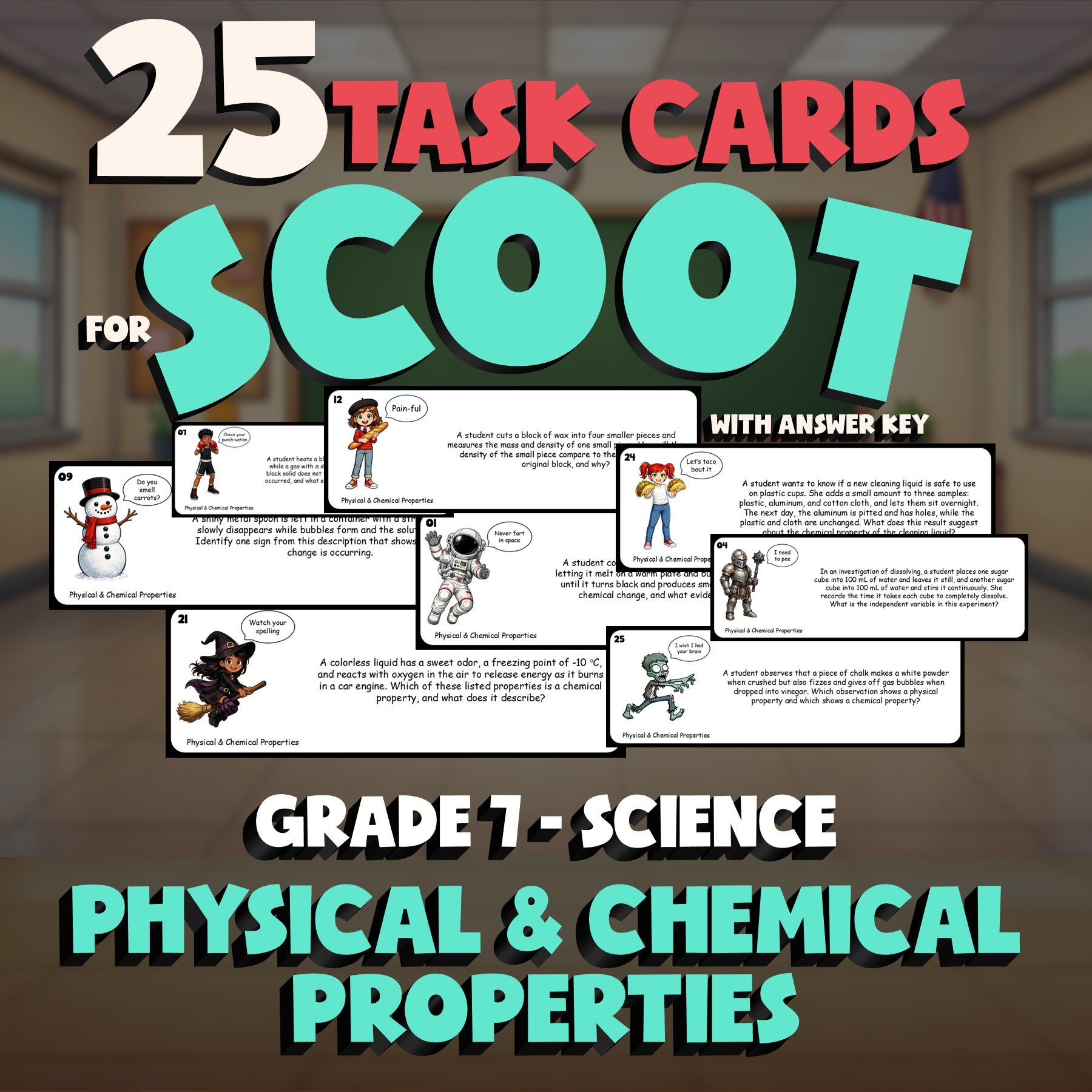 Physical & Chemical Properties SCOOT TASK CARDS Science Game - No Prep Grade 7