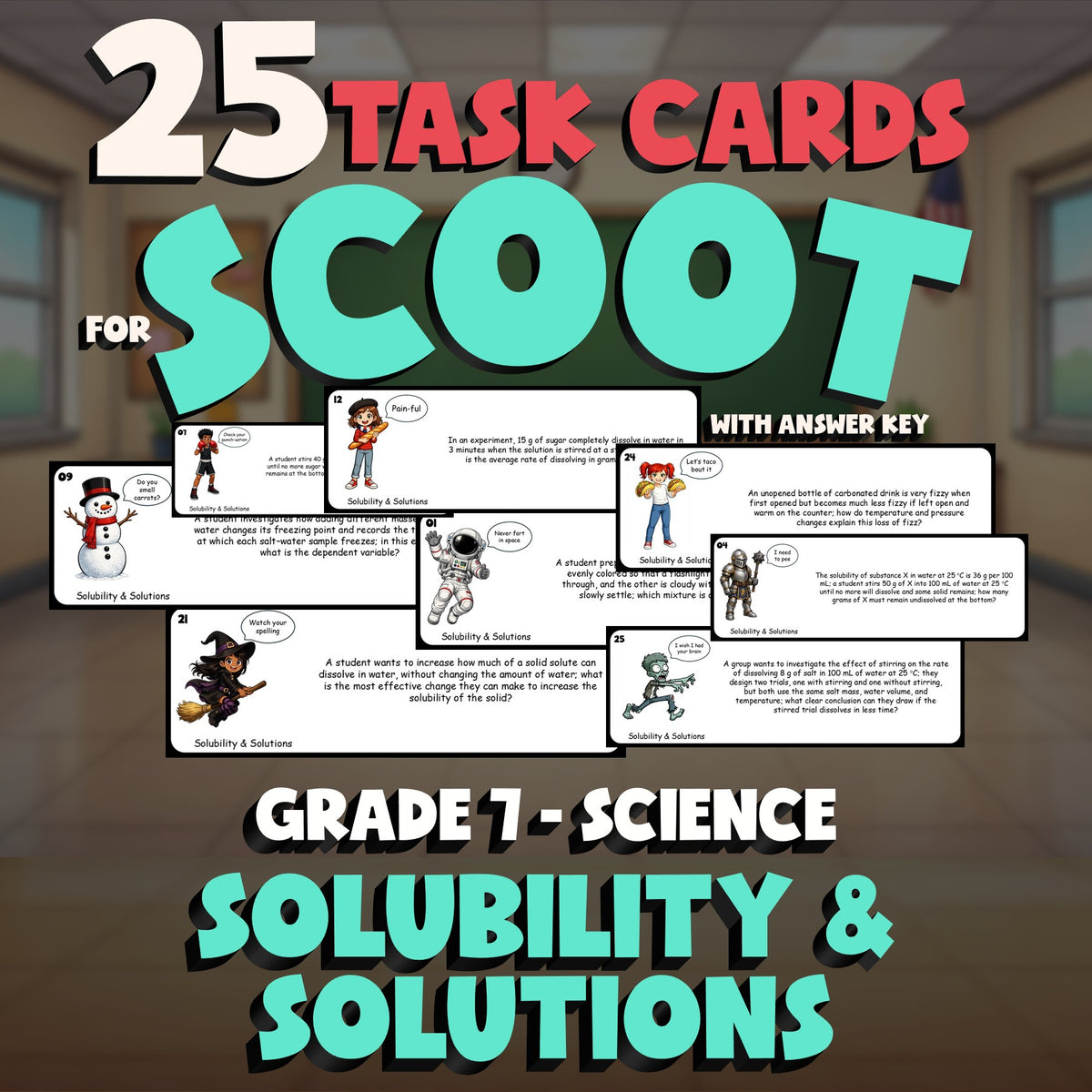 Solubility & Solutions SCOOT TASK CARDS Science Game - No Prep Grade 7 Review