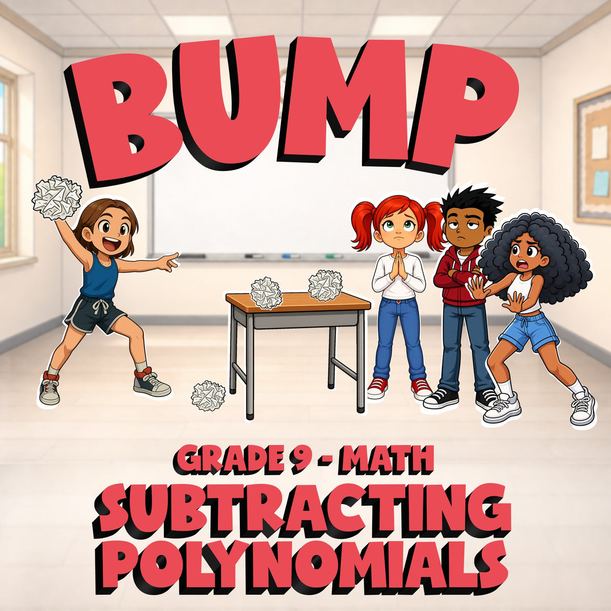 Subtracting Polynomials BUMP Math Game - No Prep Grade 9 Review Activity