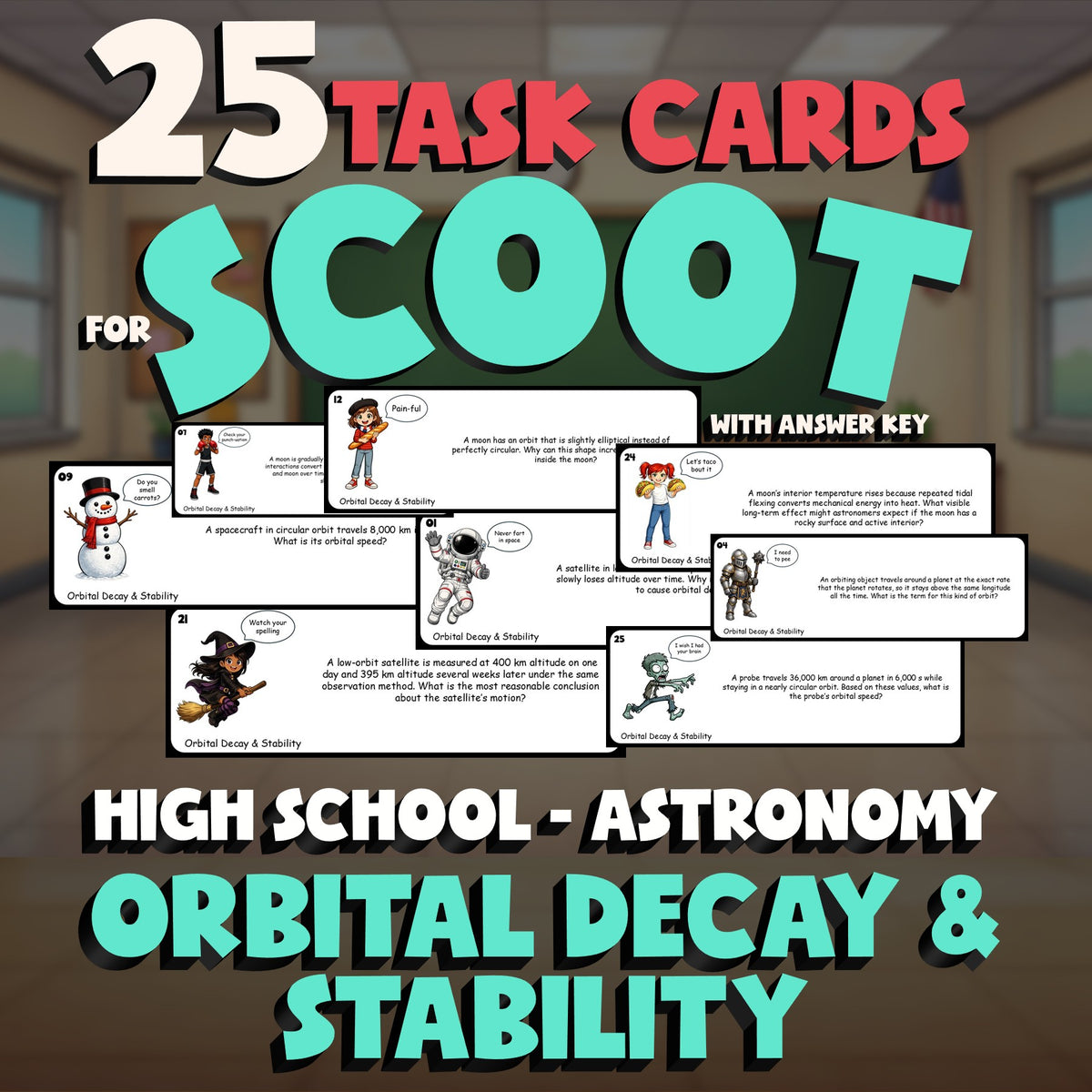 Orbital Decay & Stability SCOOT TASK CARDS Science Game - No Prep Astronomy