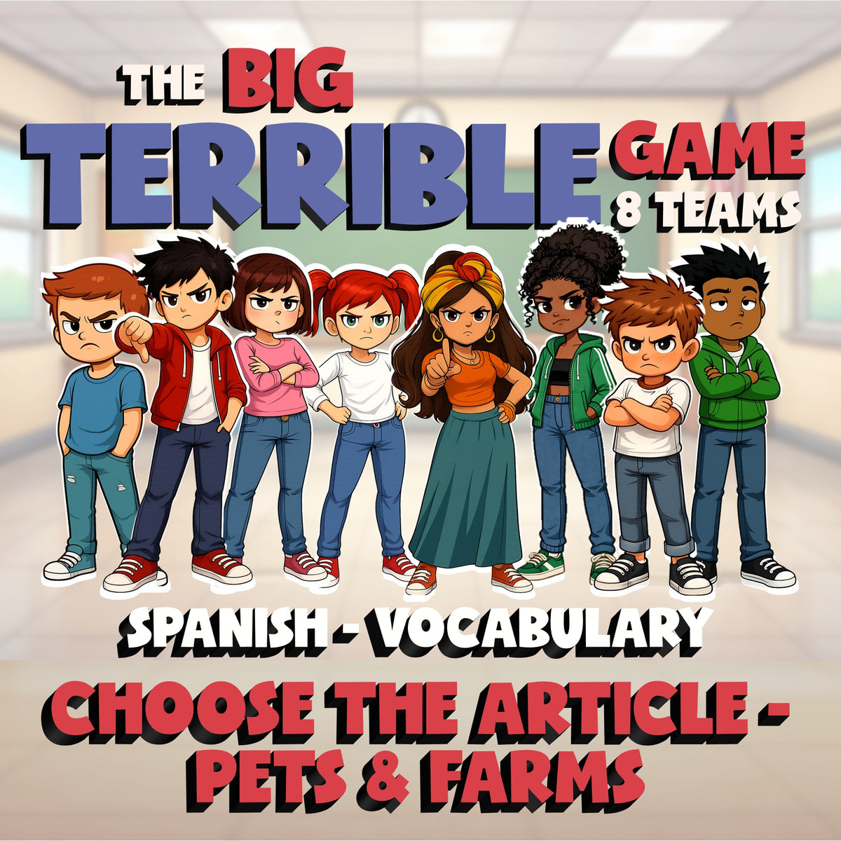 Choose The Article - Pets & Farms BIG TERRIBLE GAME - No Prep Spanish Exercise