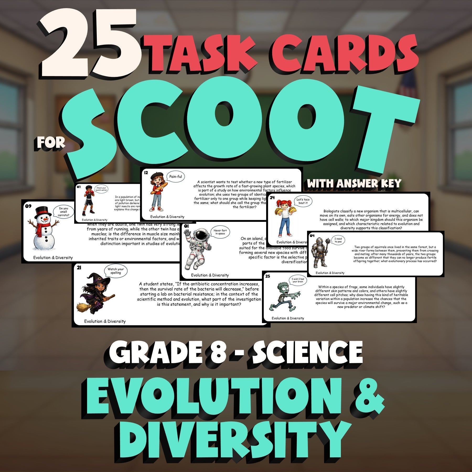 Evolution & Diversity SCOOT TASK CARDS Science Game - No Prep Grade 8 Review