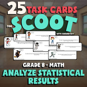 Analyze Statistical Results SCOOT TASK CARDS Math Game - No Prep Grade 8 Review