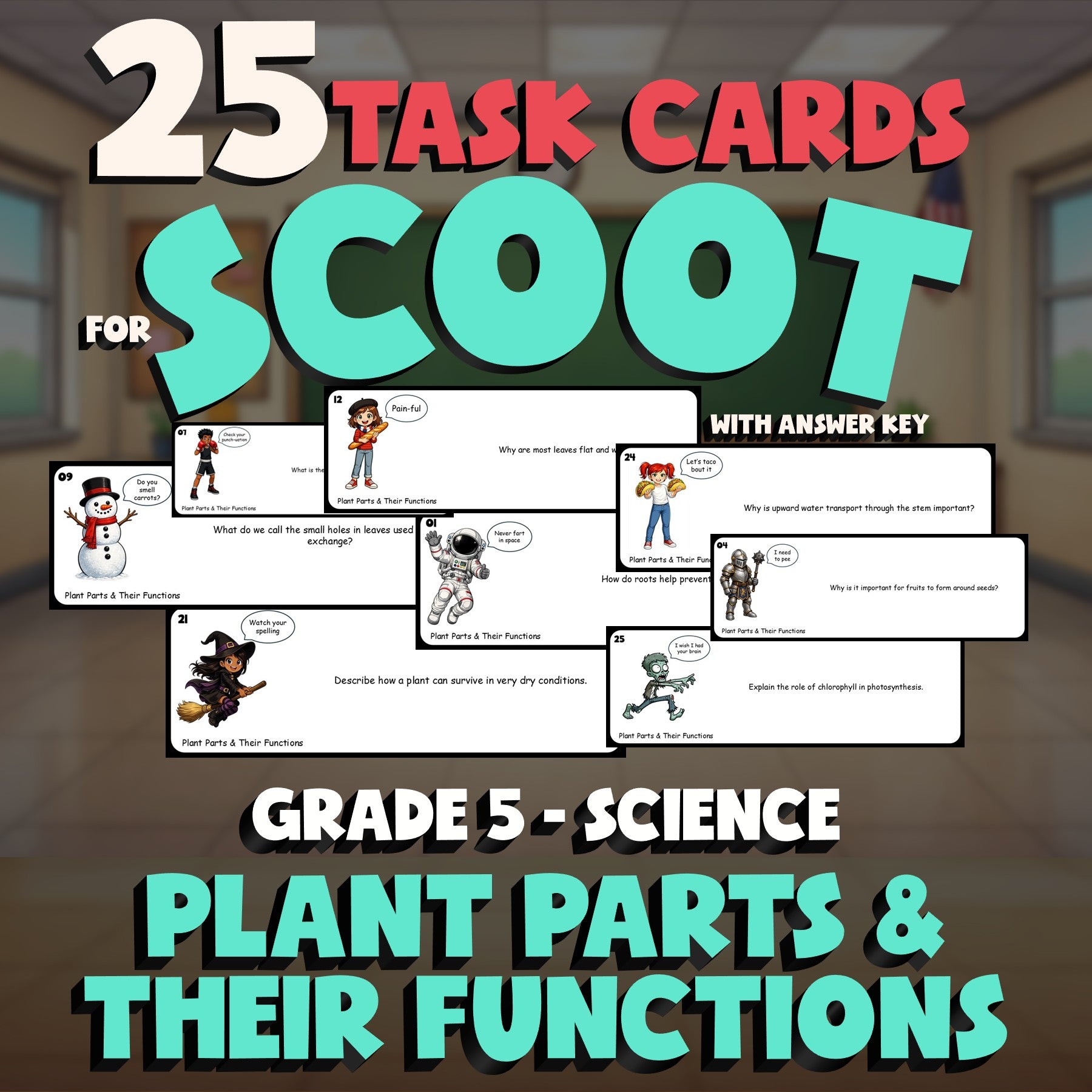 Plant Parts & Their Functions SCOOT TASK CARDS Science Game - No Prep Grade 5