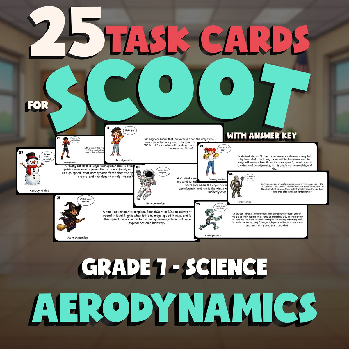 Aerodynamics SCOOT TASK CARDS Science Game - No Prep Grade 7 Review Activity