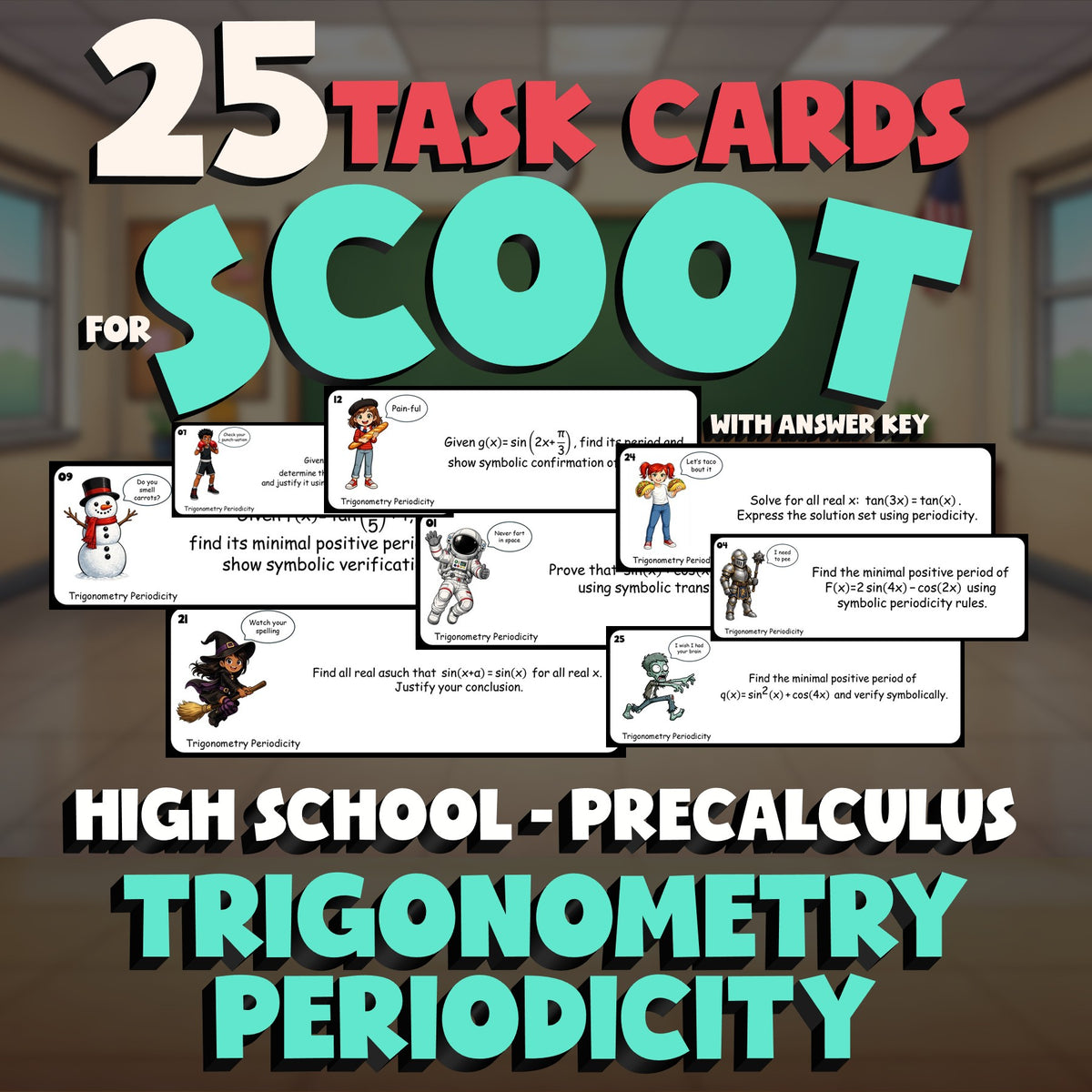 Trigonometry Periodicity SCOOT TASK CARDS Math Game - No Prep PreCalculus Review
