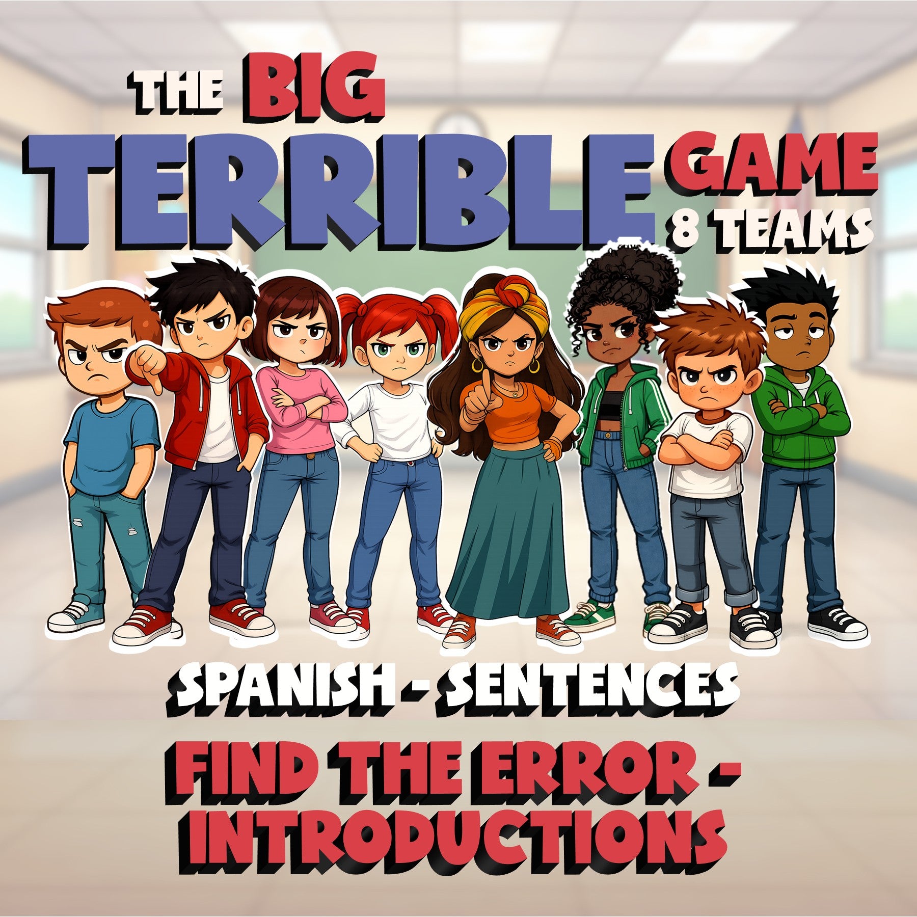 Find the Error - Introductions BIG TERRIBLE GAME - No Prep Spanish Exercise