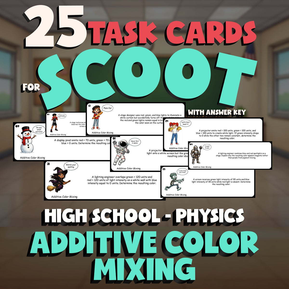 Additive Color Mixing SCOOT TASK CARDS Science Game - No Prep Physics Review
