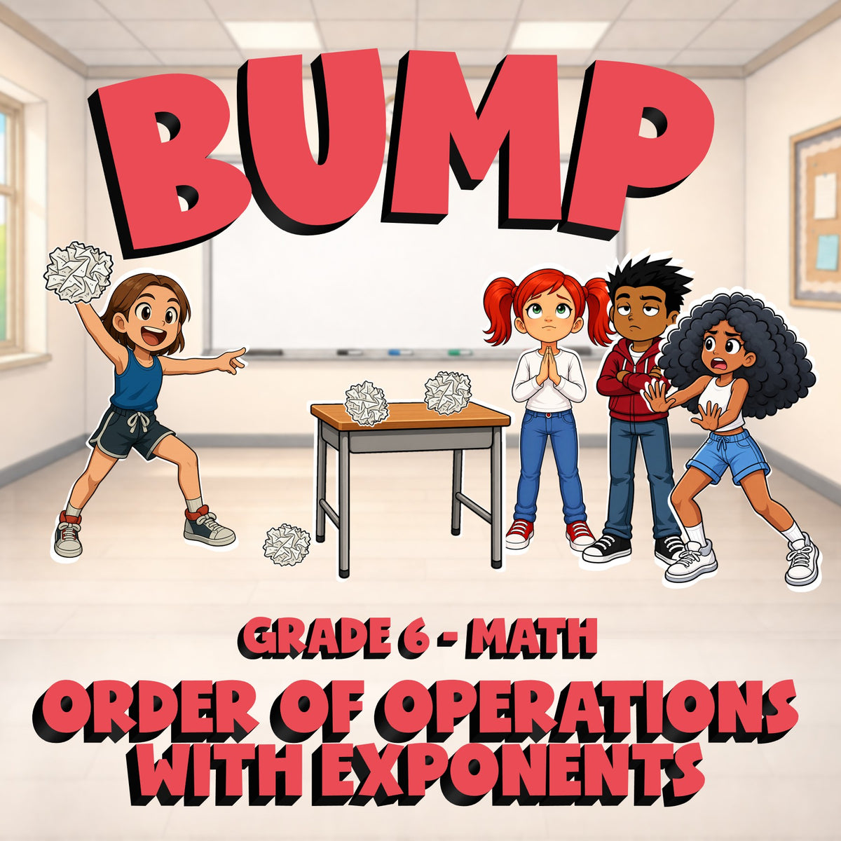 Order of Operations with Exponents BUMP Math Game - No Prep Grade 6 Review