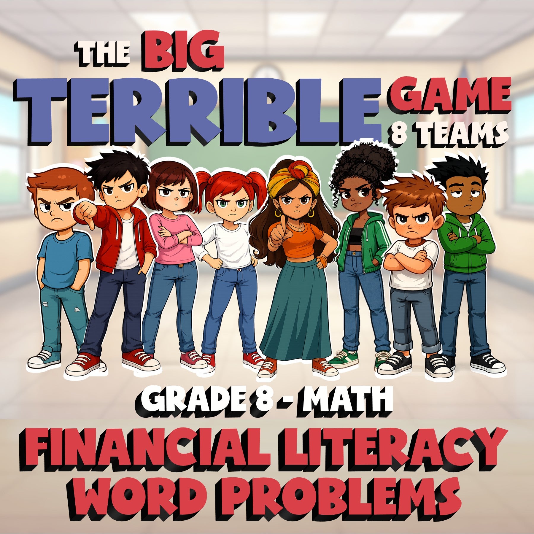 Financial Literacy Word Problems BIG TERRIBLE GAME - No Prep Grade 8 Math Review