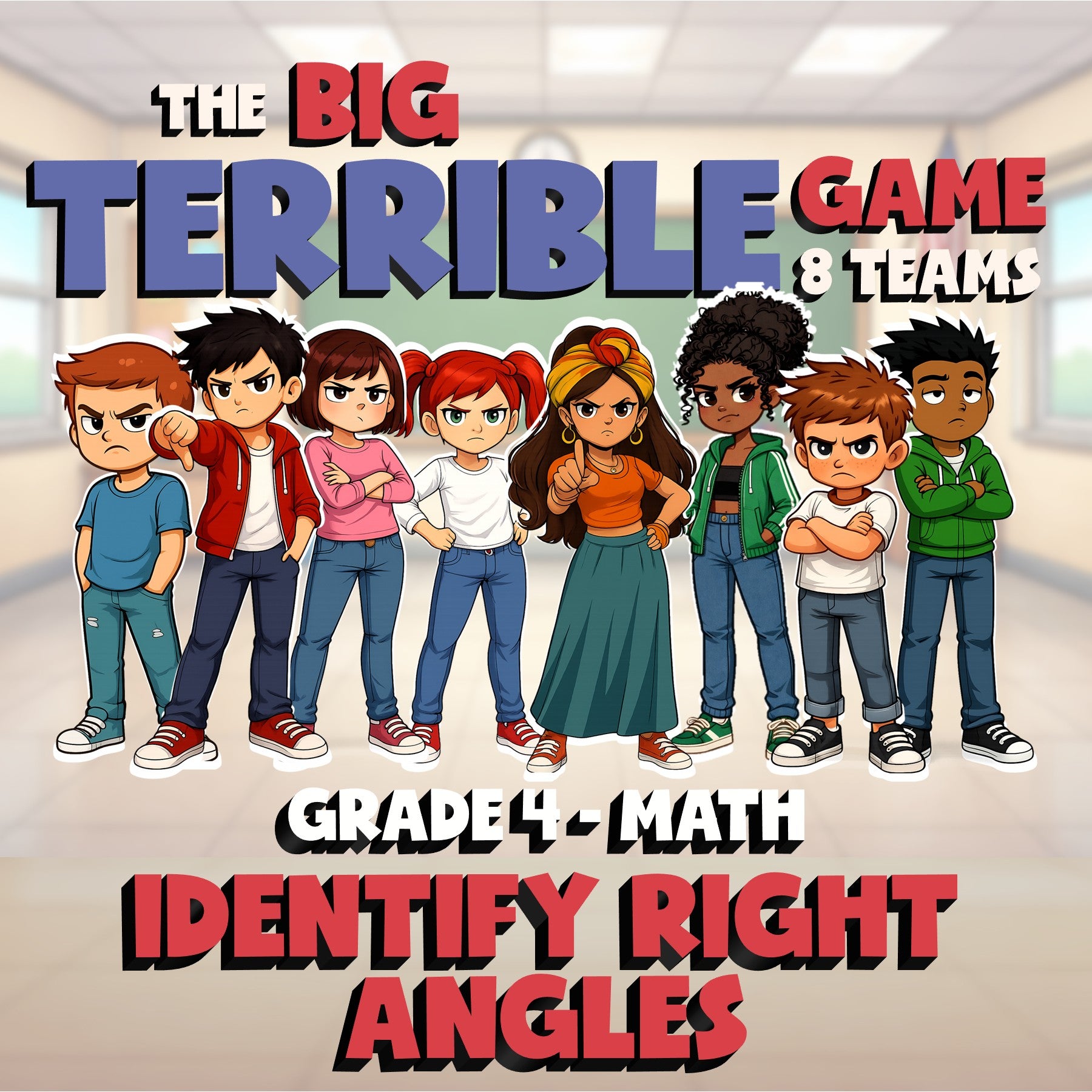Identify Right Angles BIG TERRIBLE GAME - No Prep Grade 4 Math Review Activity