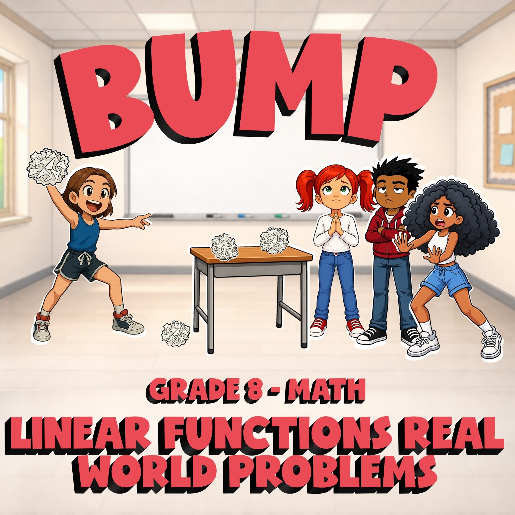 Linear Functions Real World Problems BUMP Math Game - No Prep Grade 8 Review