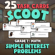 Simple Interest Problems SCOOT TASK CARDS Math Game - No Prep Grade 7 Review