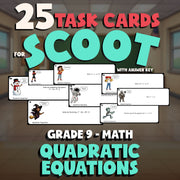 Quadratic Equations SCOOT TASK CARDS Math Game - No Prep Grade 9 Review Activity