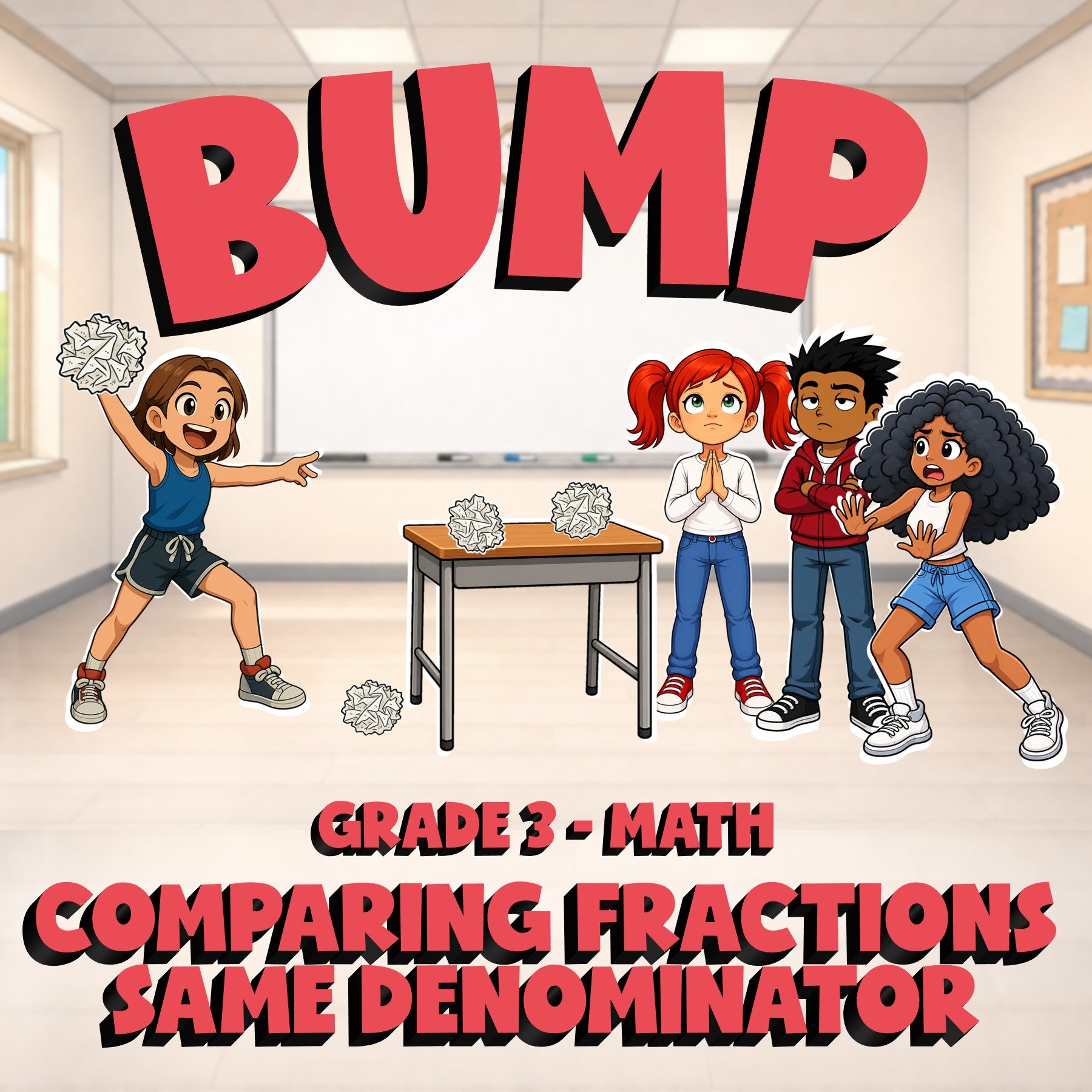 Comparing Fractions  Same Denominator BUMP Math Game - No Prep Grade 3 Review