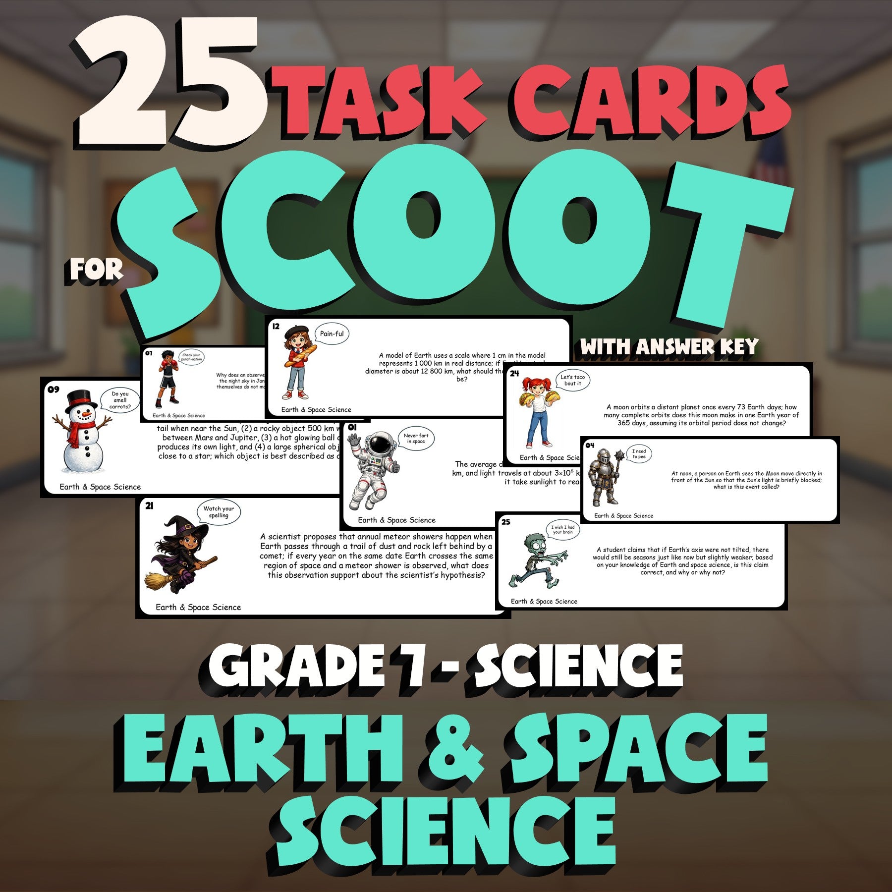 Earth & Space Science SCOOT TASK CARDS Science Game - No Prep Grade 7 Review