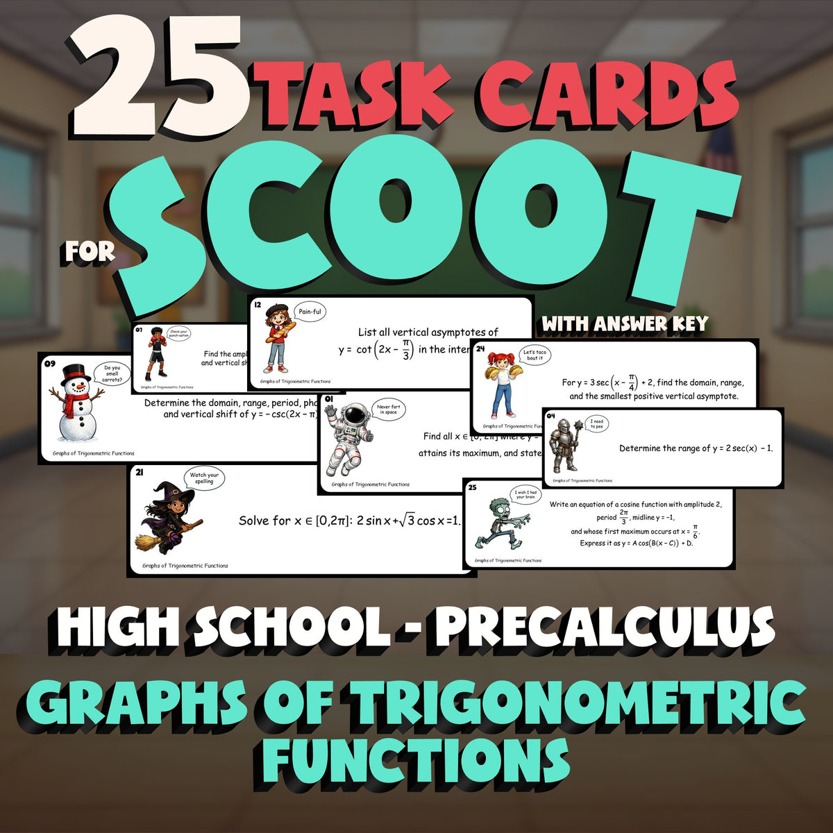 Graphs of Trigonometric Functions SCOOT TASK CARDS Math Game - PreCalculus