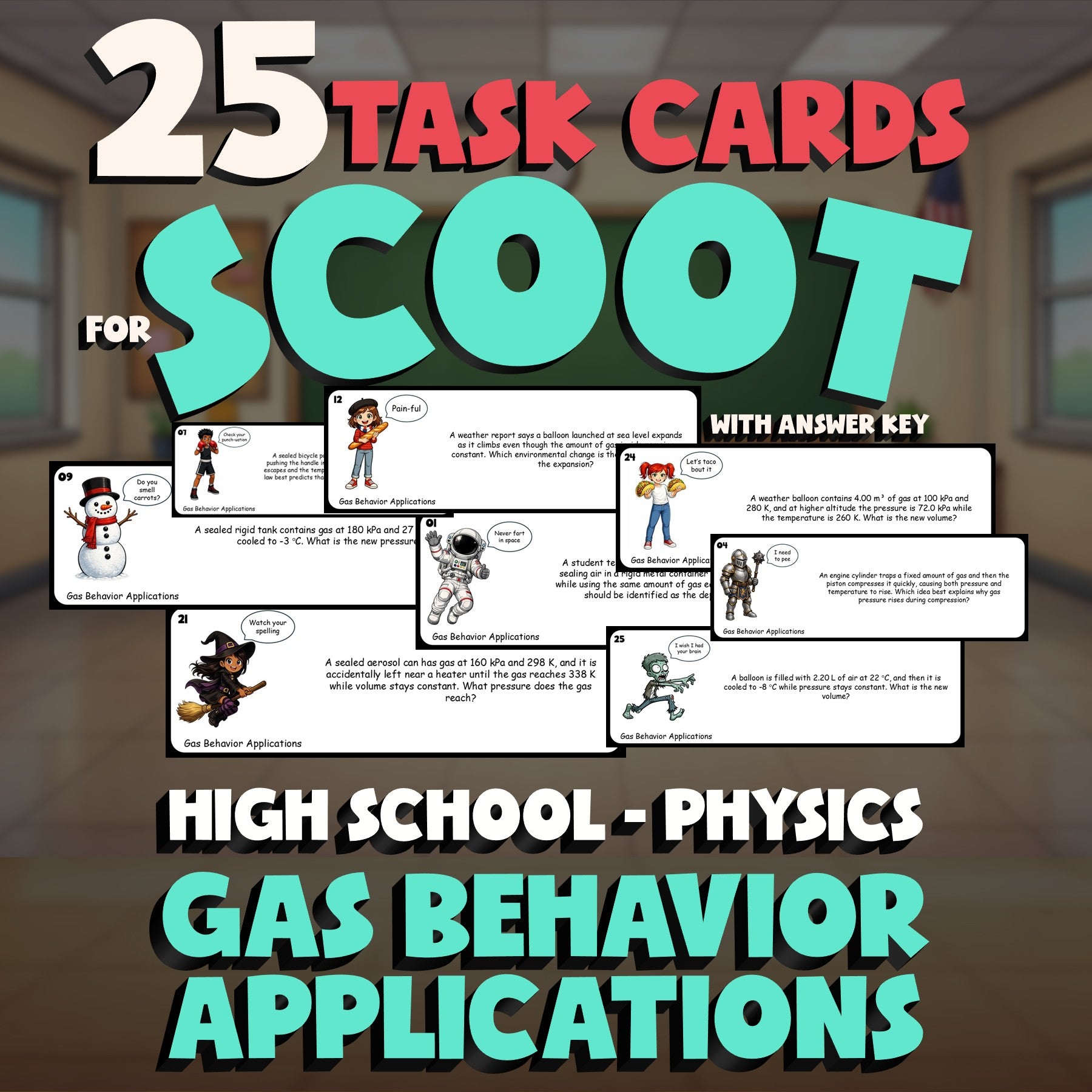 Gas Behavior Applications SCOOT TASK CARDS Science Game - No Prep Physics Review